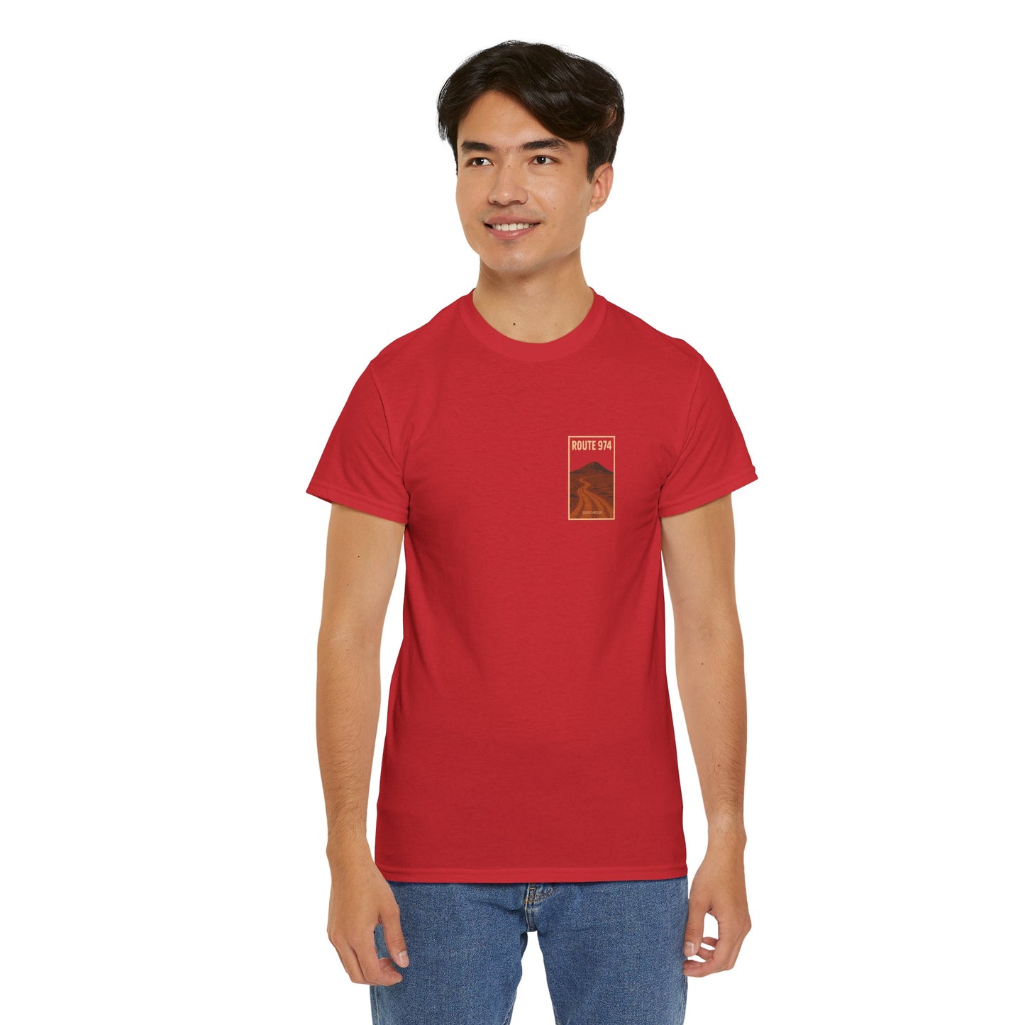 T-shirt "Route 974", Volcan, Exotisme, Destination Île de La Réunion, Confort Coton, Sobre, Elégant, Souvenir Unique, Cadeau, Unisexe, Esprit Voyageur