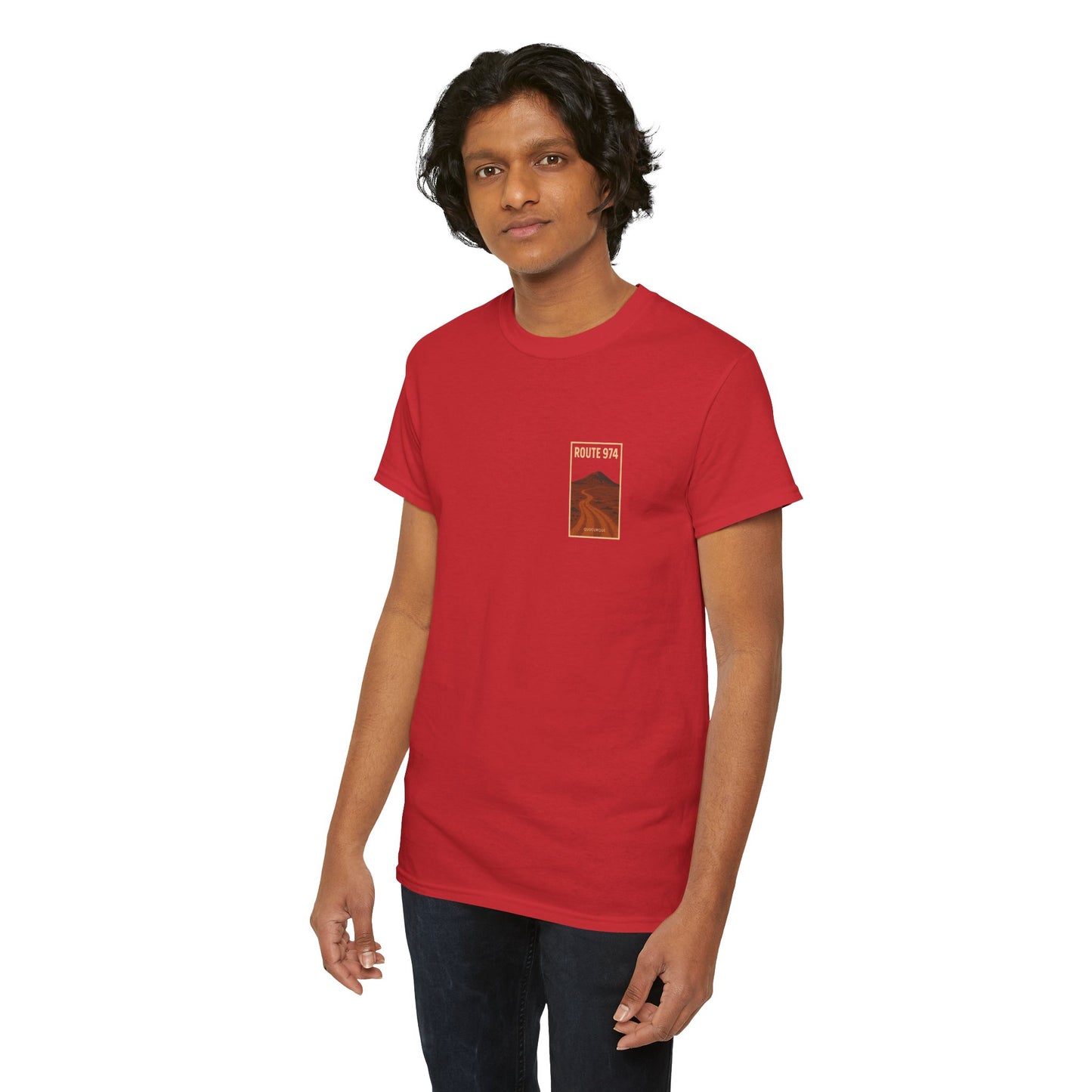 T-shirt "Route 974", Volcan, Exotisme, Destination Île de La Réunion, Confort Coton, Sobre, Elégant, Souvenir Unique, Cadeau, Unisexe, Esprit Voyageur
