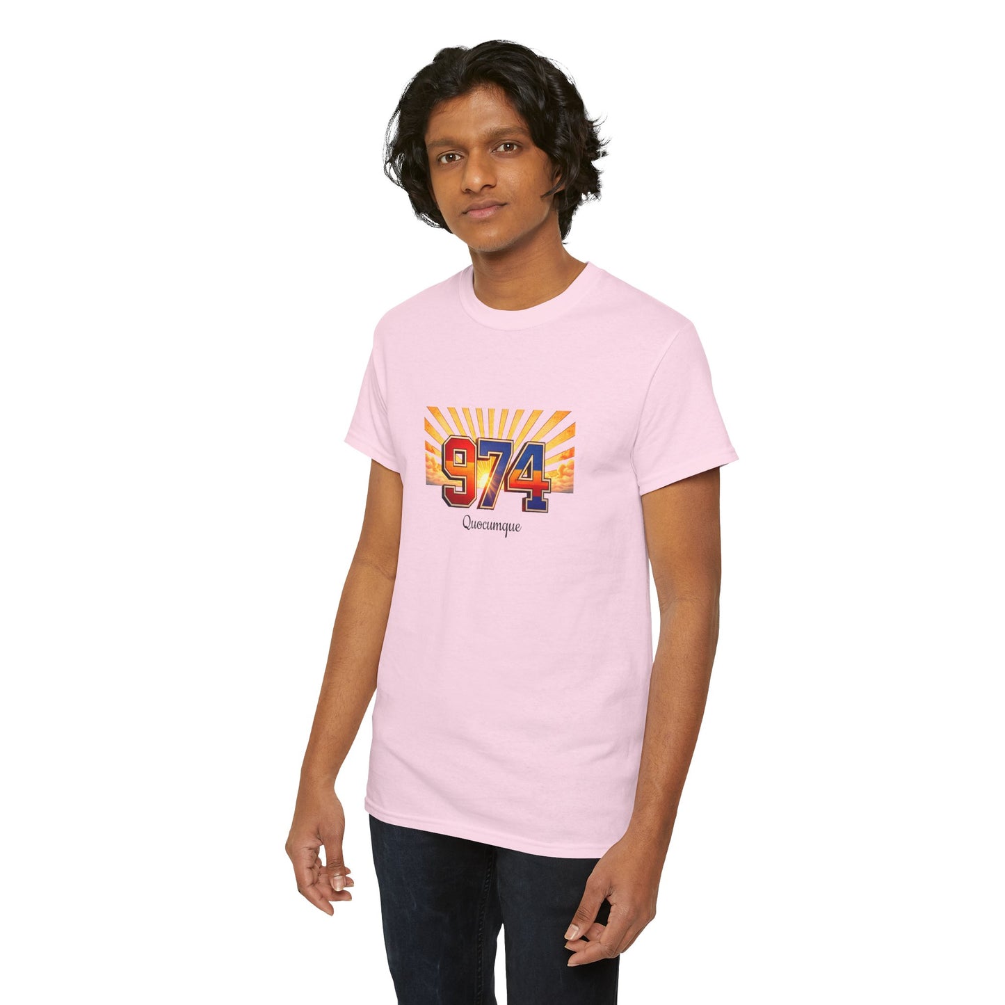 T-shirt " 974 Soleil'", Destination Île de La Réunion, Confort Coton, Sobre, Elégant, Souvenir Unique, Vêtement Adulte, Unisexe, Esprit Voyageur
