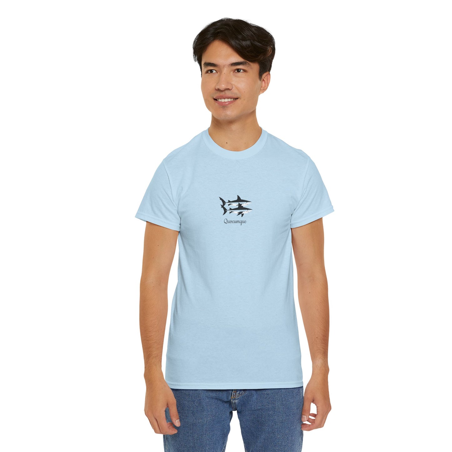 T-shirt Quocumque, Requin Duo, Île de La Réunion, Poissons, Confort Coton, Elégant, Souvenir Unique, Cadeau, Unisexe, Esprit Voyageur, Créole, Bourbon