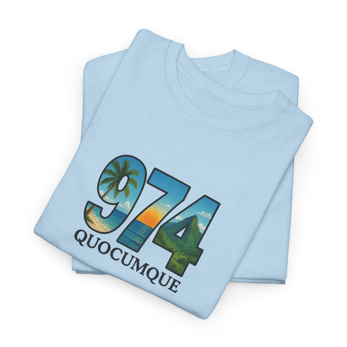 T-shirt "974", Île de La Réunion, Confort Coton, Sobre, Elégant, Souvenir Unique, Cadeau, Unisexe, Esprit Voyageur