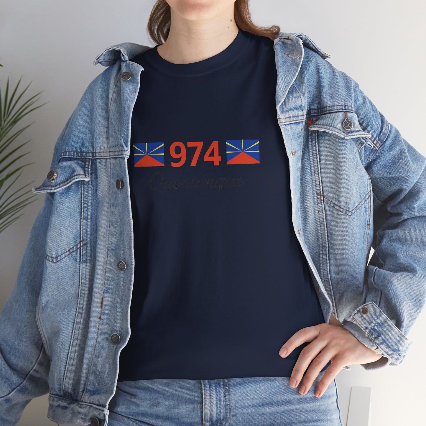 T-shirt "974 Drapeaux", Île de La Réunion, Confort Coton, Sobre, Elégant, Souvenir Unique, Cadeau, Unisexe, Esprit Voyageur