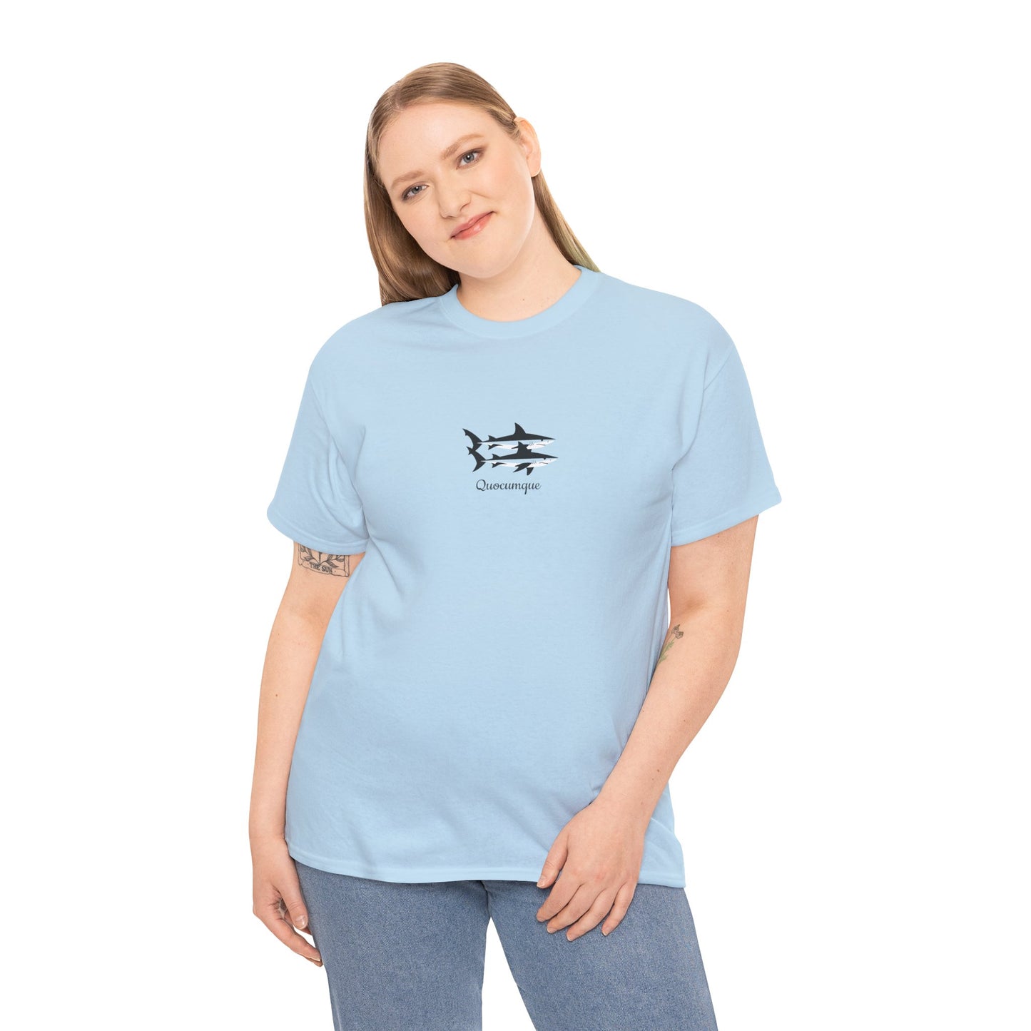 T-shirt Quocumque, Requin Duo, Île de La Réunion, Poissons, Confort Coton, Elégant, Souvenir Unique, Cadeau, Unisexe, Esprit Voyageur, Créole, Bourbon