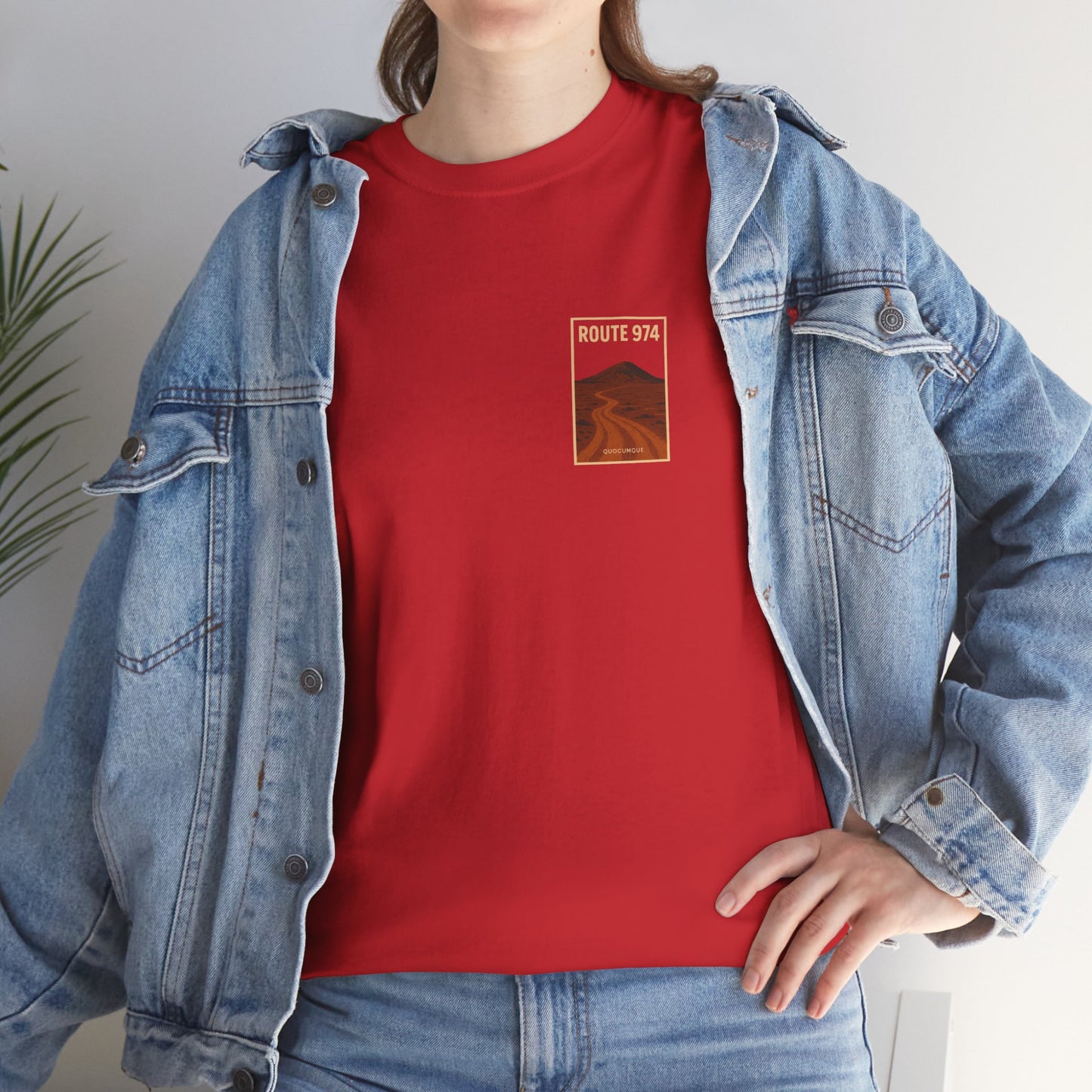 T-shirt "Route 974", Volcan, Exotisme, Destination Île de La Réunion, Confort Coton, Sobre, Elégant, Souvenir Unique, Cadeau, Unisexe, Esprit Voyageur
