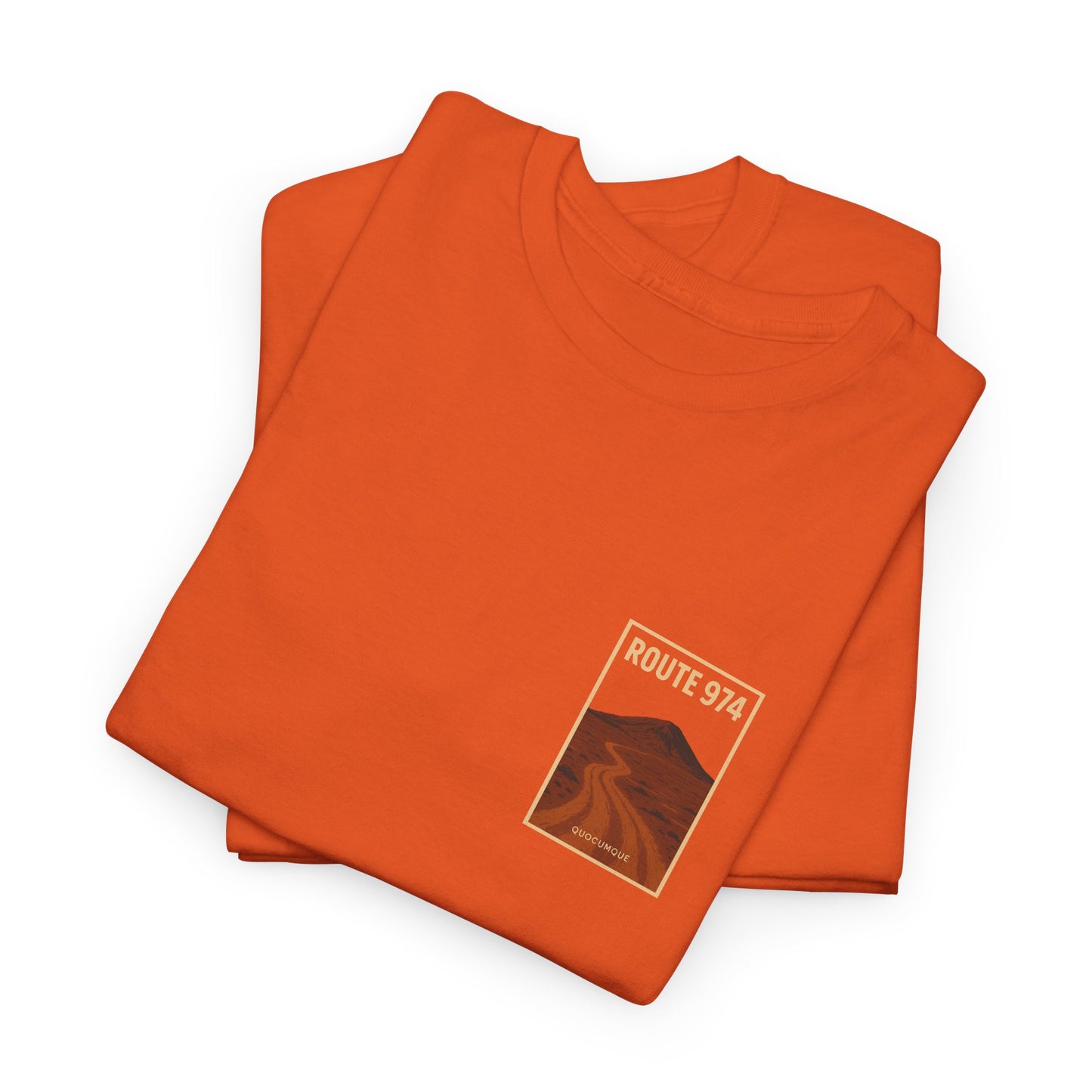 T-shirt "Route 974", Volcan, Exotisme, Destination Île de La Réunion, Confort Coton, Sobre, Elégant, Souvenir Unique, Cadeau, Unisexe, Esprit Voyageur