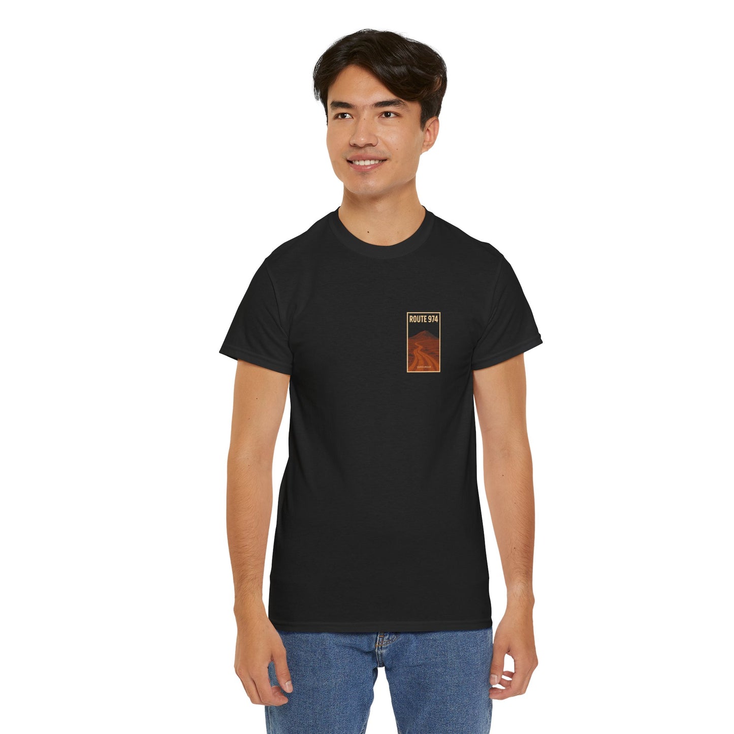 T-shirt "Route 974", Volcan, Exotisme, Destination Île de La Réunion, Confort Coton, Sobre, Elégant, Souvenir Unique, Cadeau, Unisexe, Esprit Voyageur