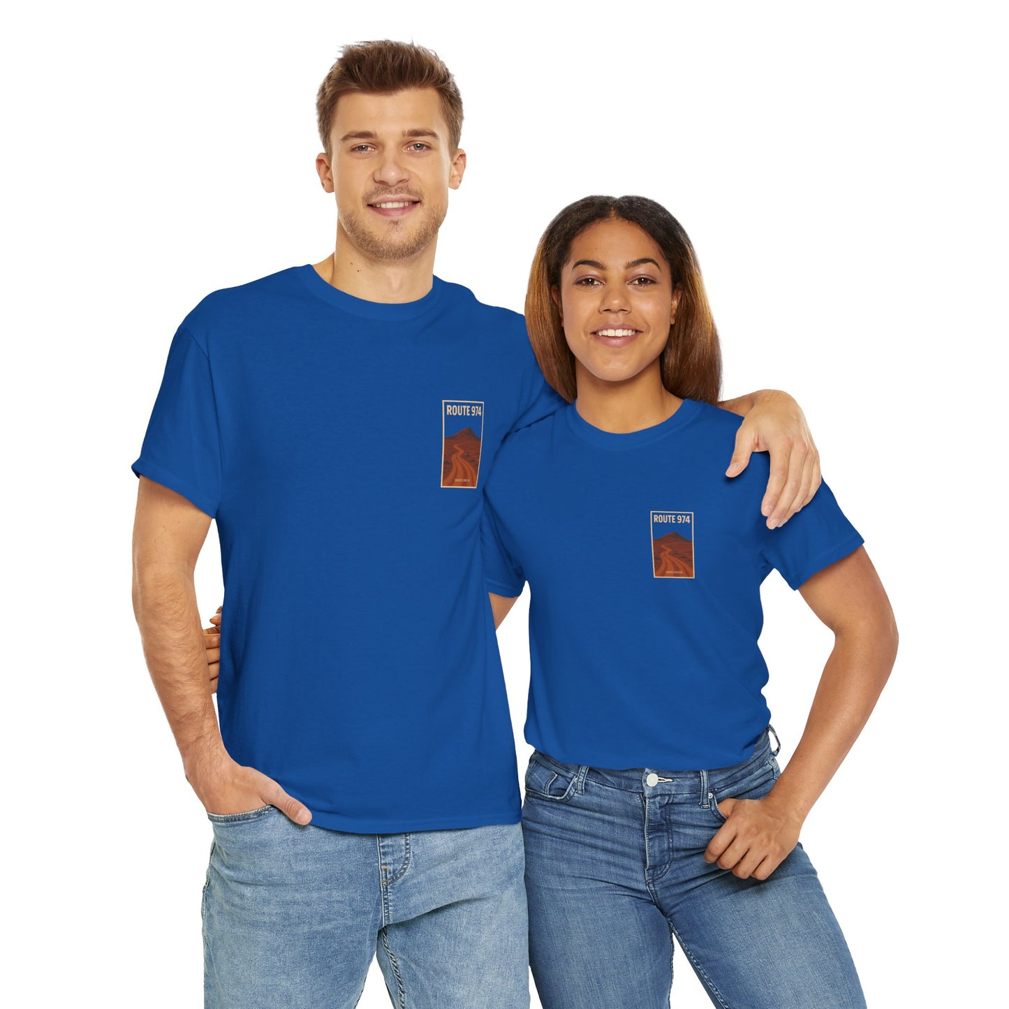 T-shirt "Route 974", Volcan, Exotisme, Destination Île de La Réunion, Confort Coton, Sobre, Elégant, Souvenir Unique, Cadeau, Unisexe, Esprit Voyageur