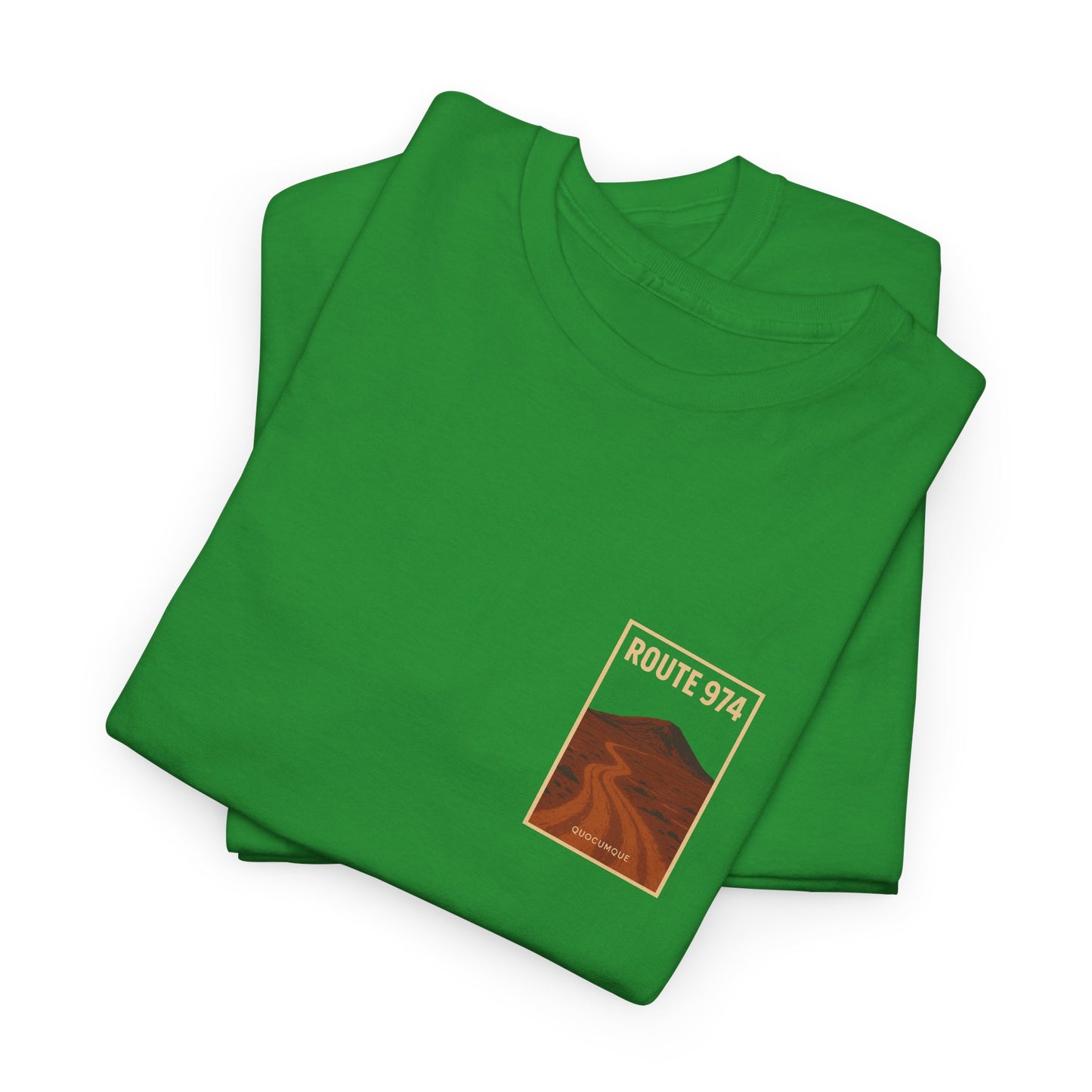 T-shirt "Route 974", Volcan, Exotisme, Destination Île de La Réunion, Confort Coton, Sobre, Elégant, Souvenir Unique, Cadeau, Unisexe, Esprit Voyageur