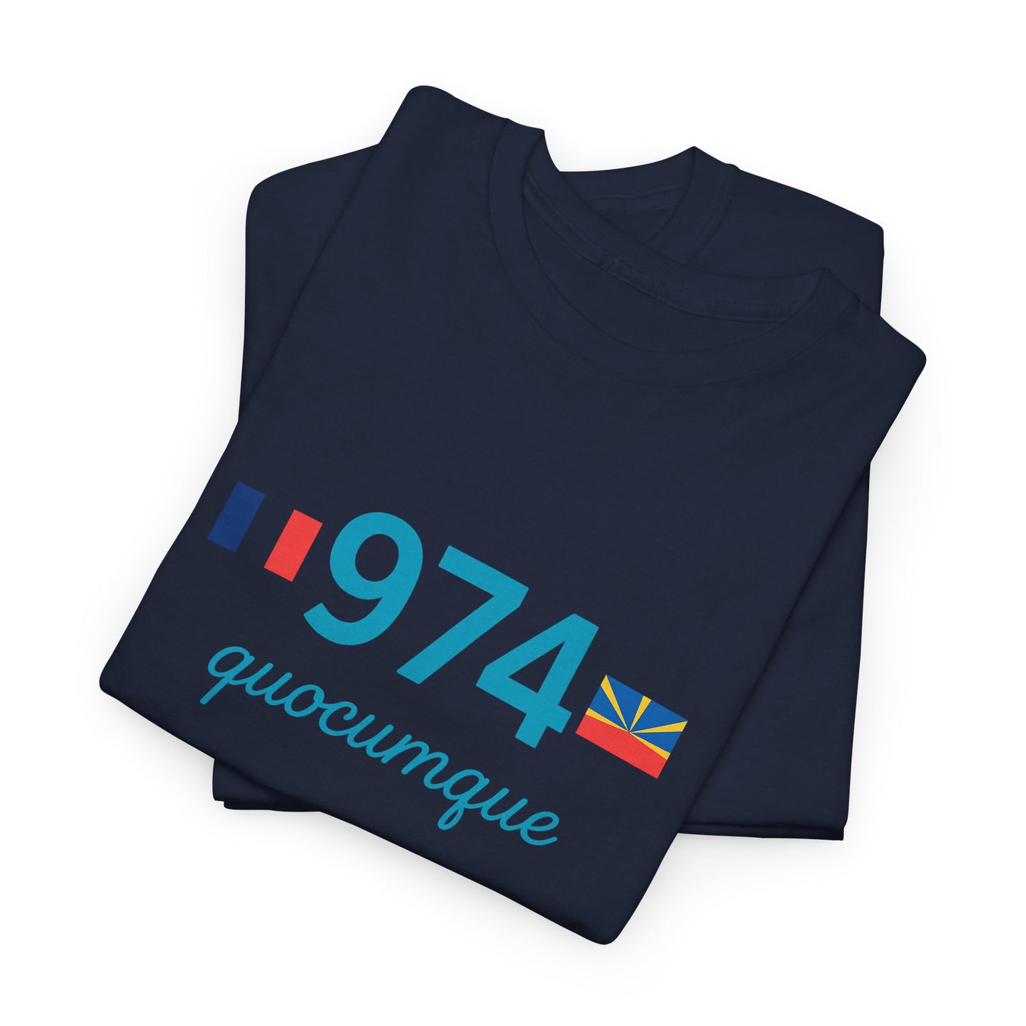 T-shirt "974 Drapeaux", Île de La Réunion, Confort Coton, Sobre, Elégant, Souvenir Unique, Cadeau, Unisexe, Esprit Voyageur
