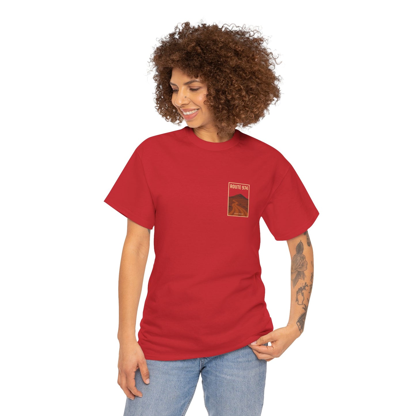 T-shirt "Route 974", Volcan, Exotisme, Destination Île de La Réunion, Confort Coton, Sobre, Elégant, Souvenir Unique, Cadeau, Unisexe, Esprit Voyageur