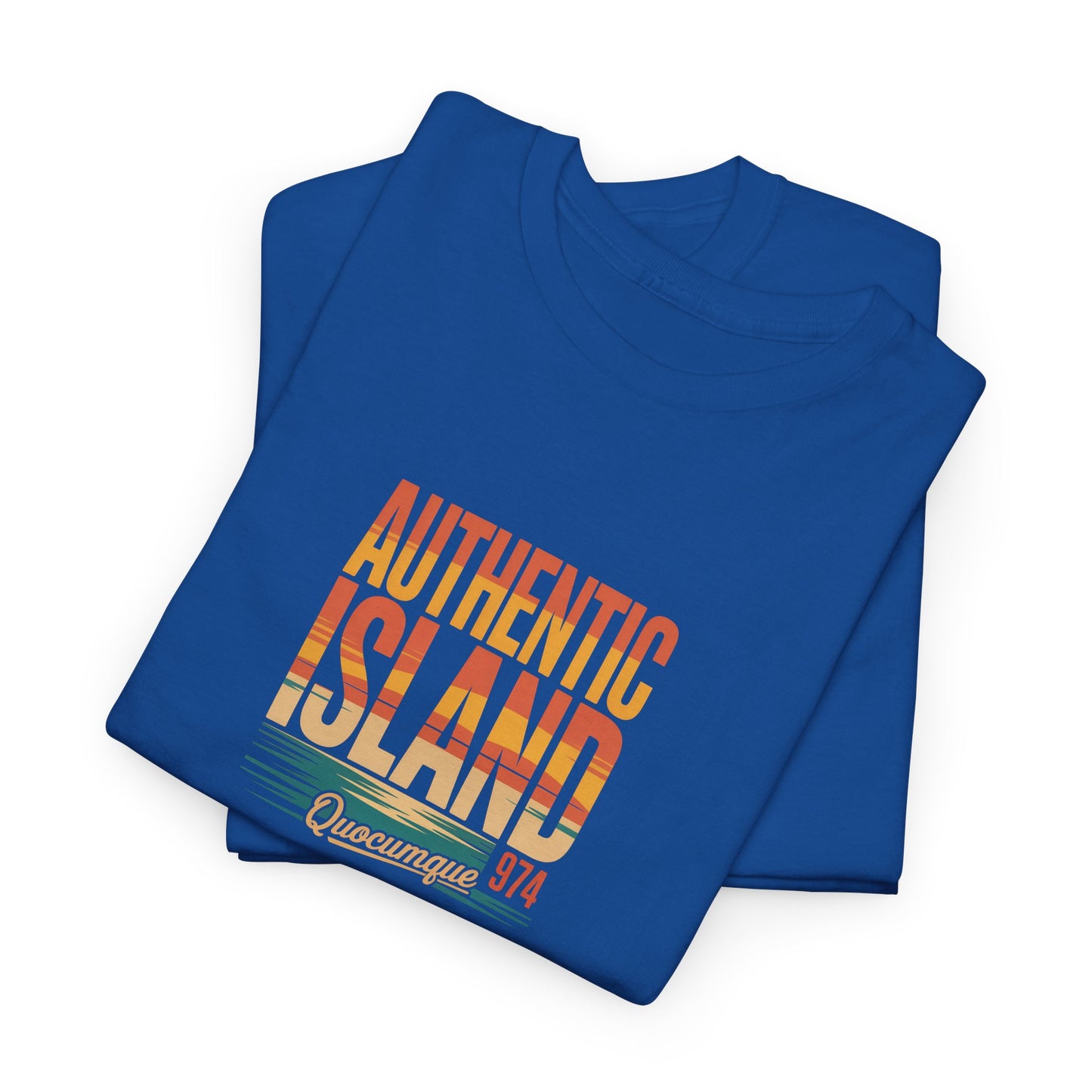 T-shirt "Authentic Island", Exotisme, Destination Île de La Réunion, Confort Coton, Sobre, Elégant, Souvenir Unique, Cadeau, Unisexe, Esprit Voyageur