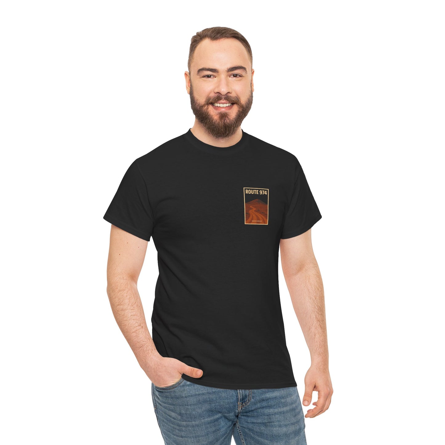 T-shirt "Route 974", Volcan, Exotisme, Destination Île de La Réunion, Confort Coton, Sobre, Elégant, Souvenir Unique, Cadeau, Unisexe, Esprit Voyageur