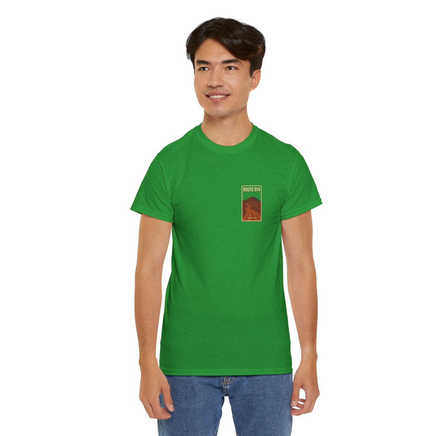 T-shirt "Route 974", Volcan, Exotisme, Destination Île de La Réunion, Confort Coton, Sobre, Elégant, Souvenir Unique, Cadeau, Unisexe, Esprit Voyageur