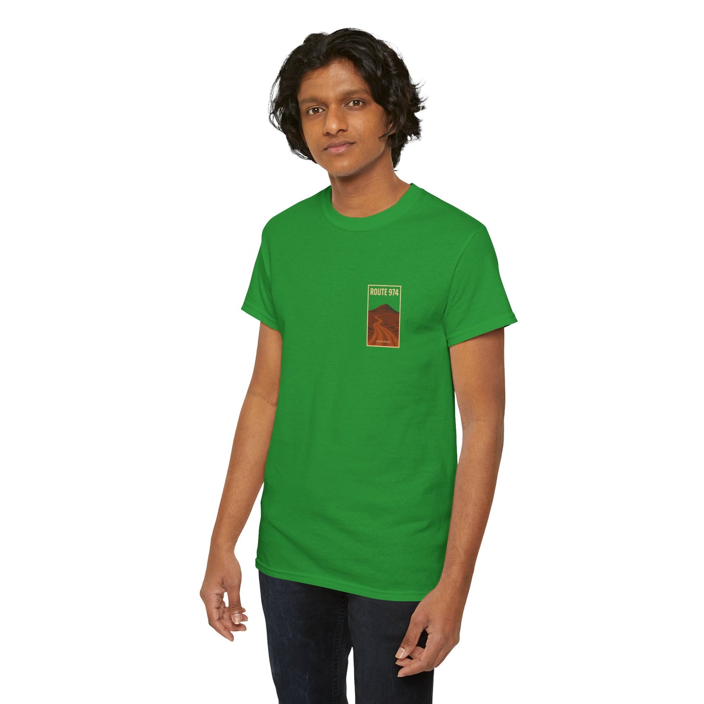 T-shirt "Route 974", Volcan, Exotisme, Destination Île de La Réunion, Confort Coton, Sobre, Elégant, Souvenir Unique, Cadeau, Unisexe, Esprit Voyageur