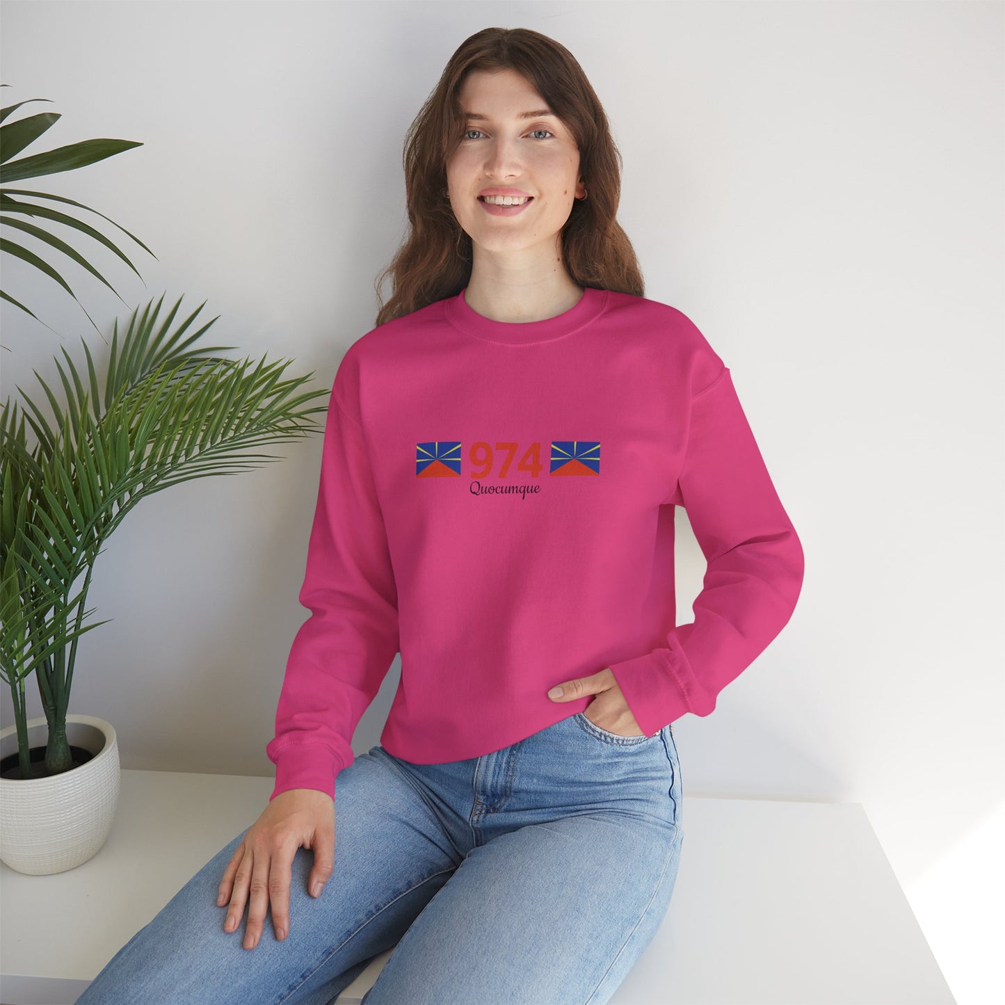 Sweat Quocumque "974", Exotique, Destination Île De La Réunion, Adulte, Homme, Femme, Sportive, Sportif, Décontracté, Drapeau Régional