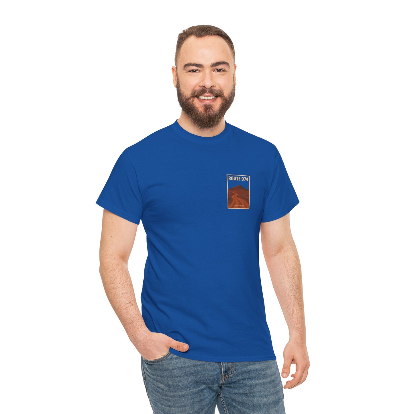 T-shirt "Route 974", Volcan, Exotisme, Destination Île de La Réunion, Confort Coton, Sobre, Elégant, Souvenir Unique, Cadeau, Unisexe, Esprit Voyageur
