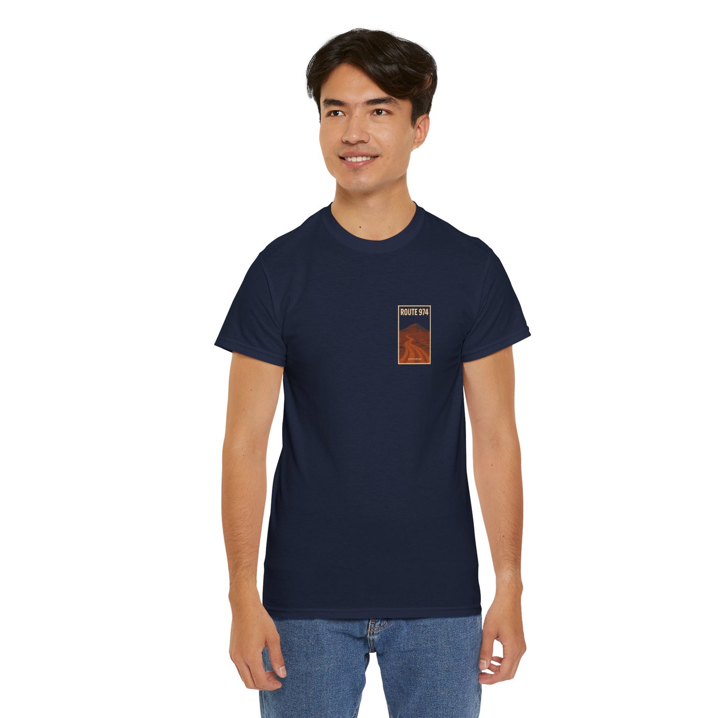 T-shirt "Route 974", Volcan, Exotisme, Destination Île de La Réunion, Confort Coton, Sobre, Elégant, Souvenir Unique, Cadeau, Unisexe, Esprit Voyageur