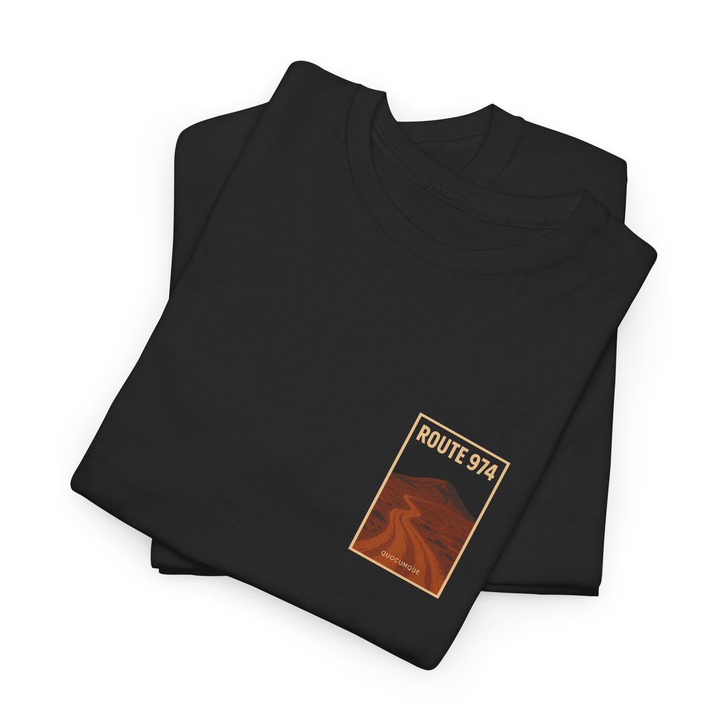 T-shirt "Route 974", Volcan, Exotisme, Destination Île de La Réunion, Confort Coton, Sobre, Elégant, Souvenir Unique, Cadeau, Unisexe, Esprit Voyageur