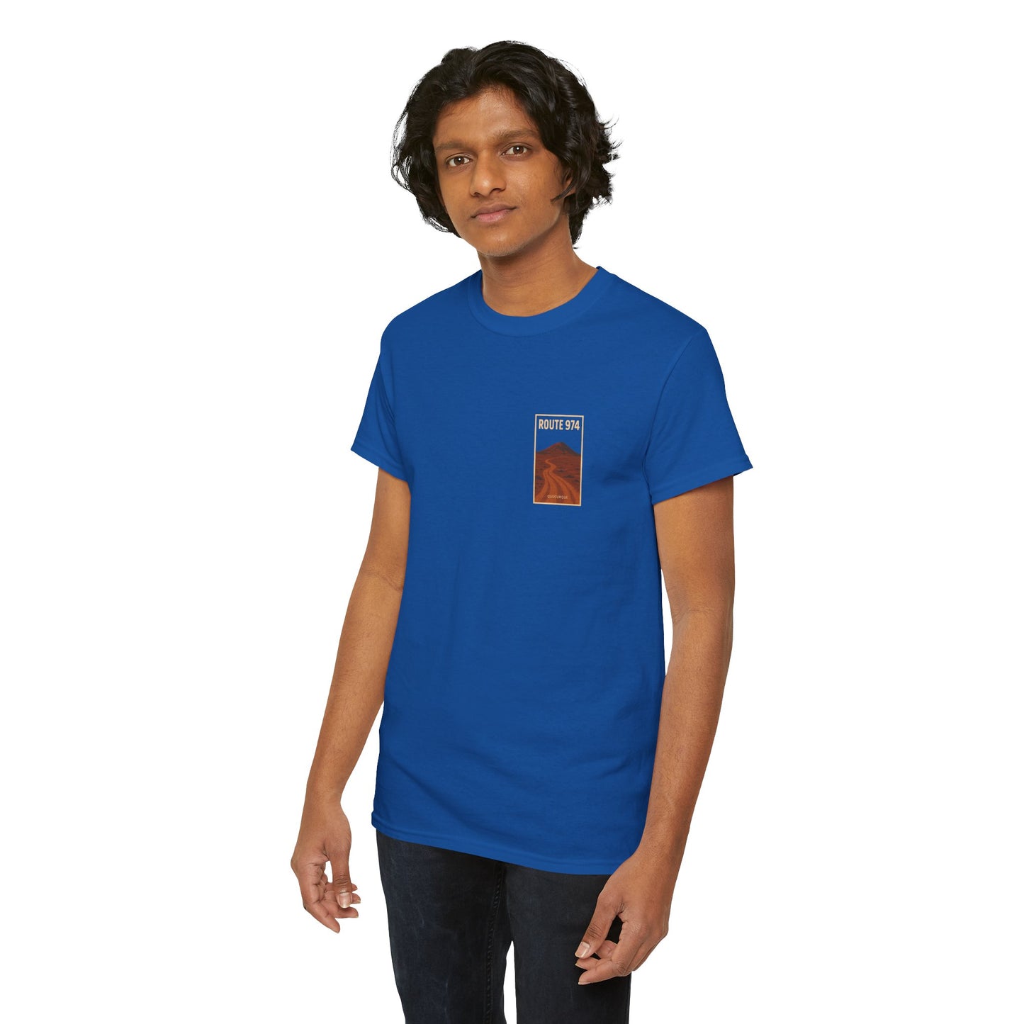 T-shirt "Route 974", Volcan, Exotisme, Destination Île de La Réunion, Confort Coton, Sobre, Elégant, Souvenir Unique, Cadeau, Unisexe, Esprit Voyageur