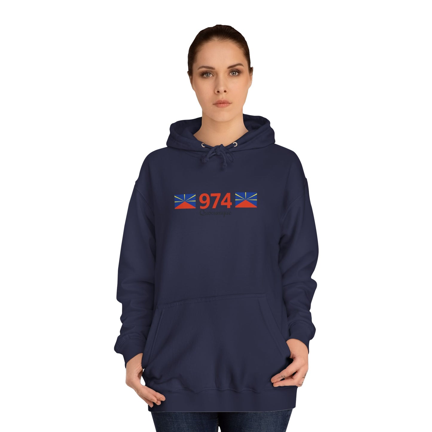Sweat à Capuche "974" pour Adulte, Hoodie, Unisexe, Élégance, Sobriété, Homme, Femme, Indicatif Réunion, Drapeau Local
