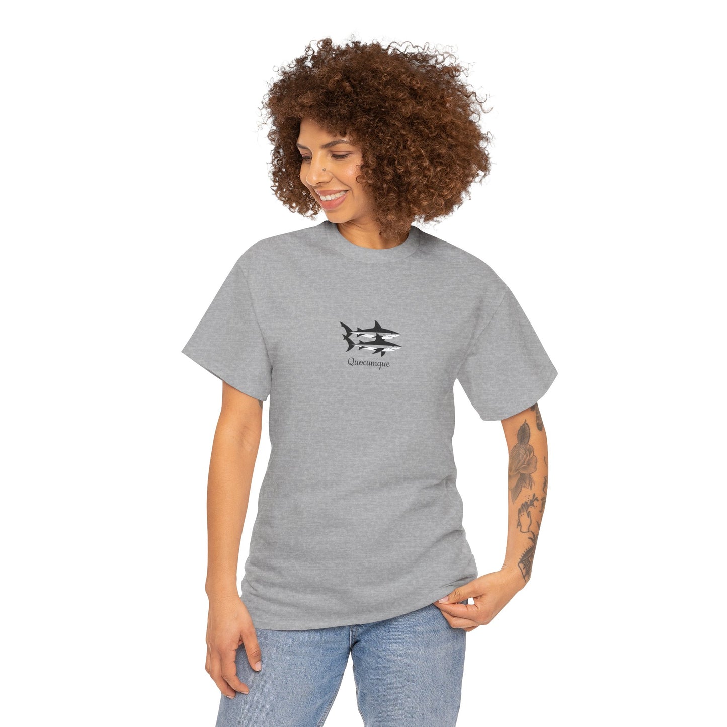 T-shirt Quocumque, Requin Duo, Île de La Réunion, Poissons, Confort Coton, Elégant, Souvenir Unique, Cadeau, Unisexe, Esprit Voyageur, Créole, Bourbon