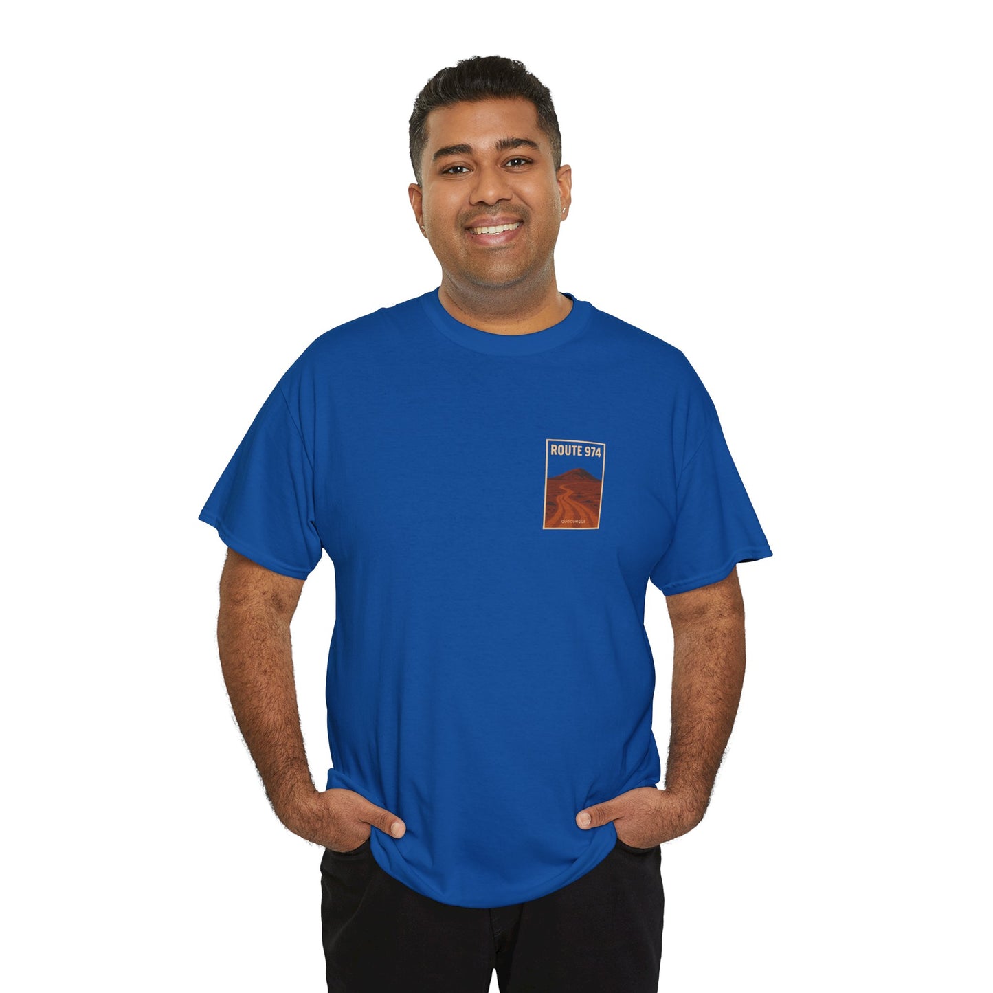 T-shirt "Route 974", Volcan, Exotisme, Destination Île de La Réunion, Confort Coton, Sobre, Elégant, Souvenir Unique, Cadeau, Unisexe, Esprit Voyageur