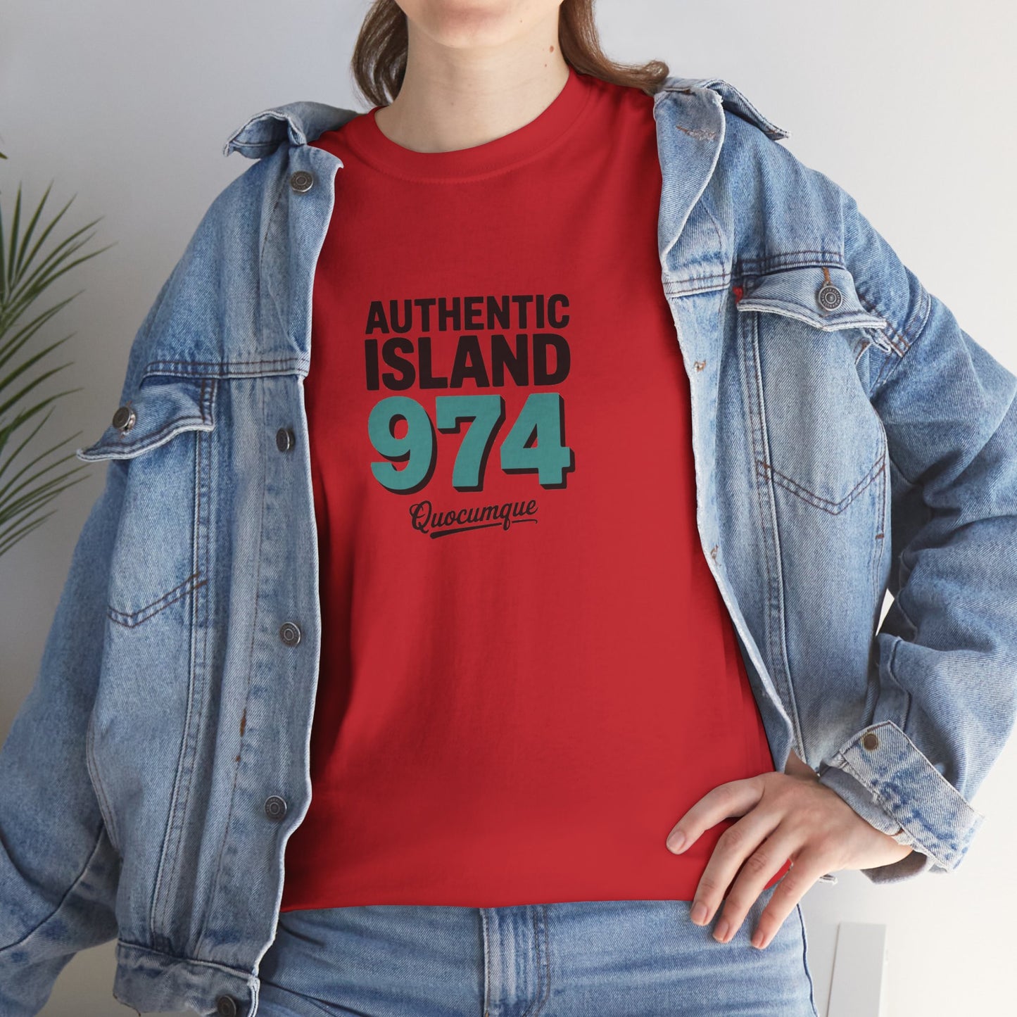 T-shirt " 974 Authentic Island ", Exotisme, Destination Île de La Réunion, Confort Coton, Sobre, Elégant, Souvenir Unique, Cadeau, Unisexe, Esprit Voyageur