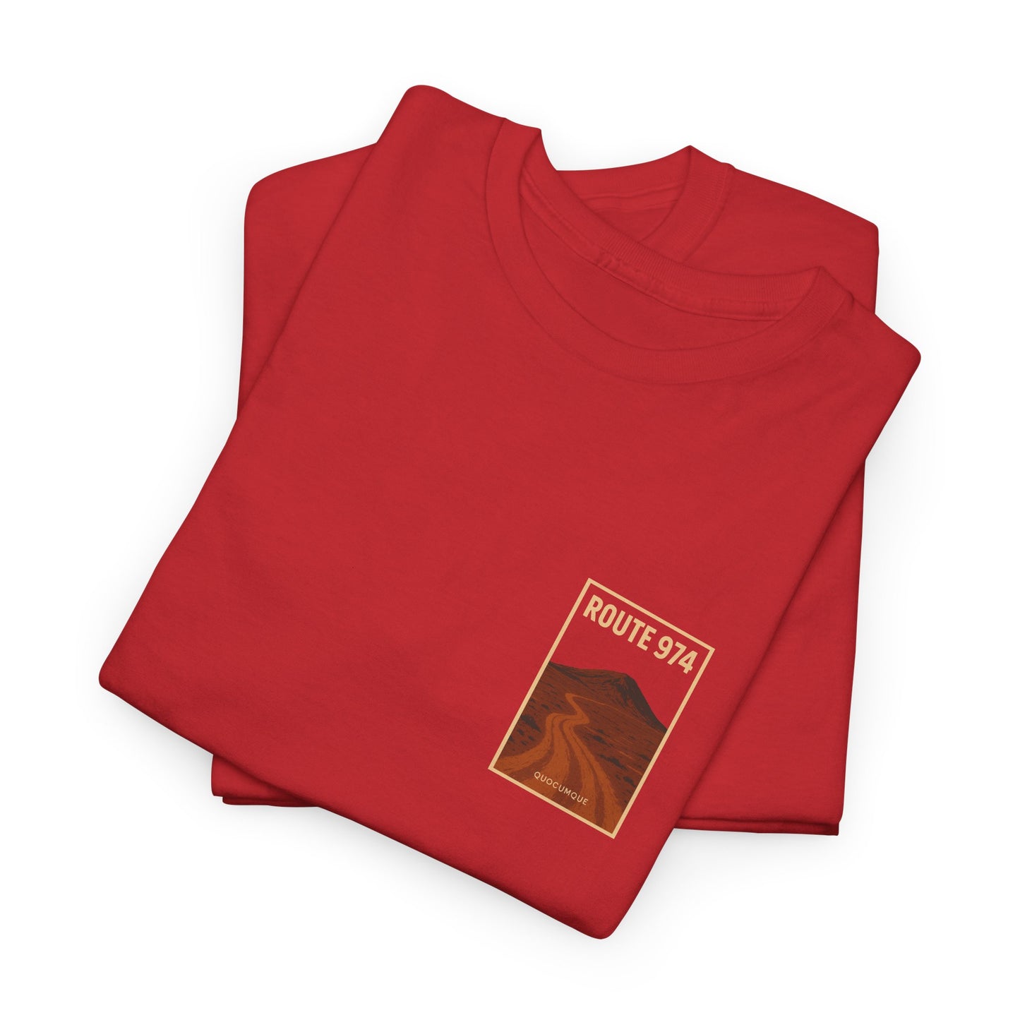 T-shirt "Route 974", Volcan, Exotisme, Destination Île de La Réunion, Confort Coton, Sobre, Elégant, Souvenir Unique, Cadeau, Unisexe, Esprit Voyageur