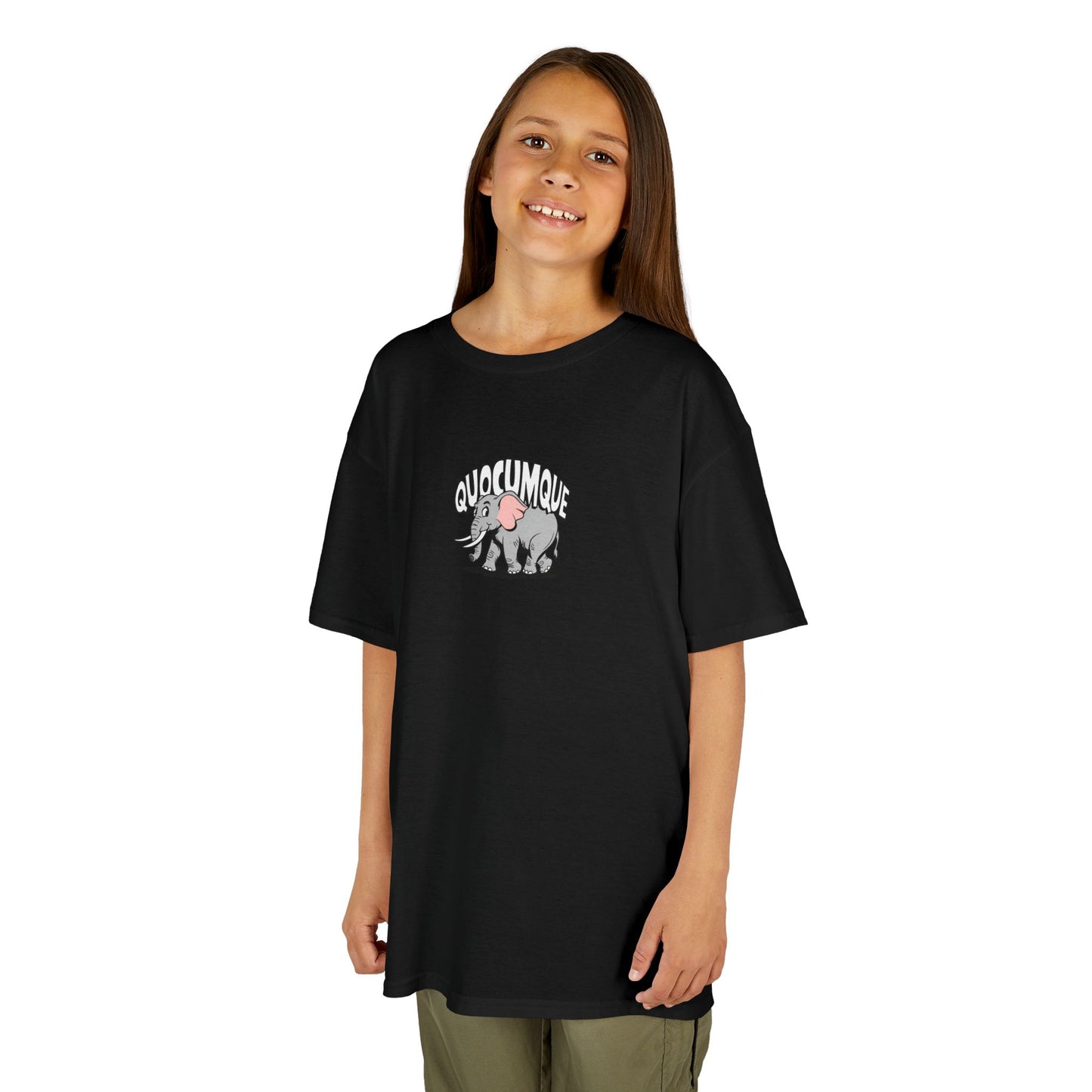 T-shirt Quocumque, Eléphant, Eléphanteau, Douceur Coton, Pour les enfants de 5-6 ans( Taille XS), Pour les 7-8 ans( taille S), Pour les 9-10 ans( taille M), Pour les 11-12 ans( taille L), Pour les 13-14 ans(taille XL)