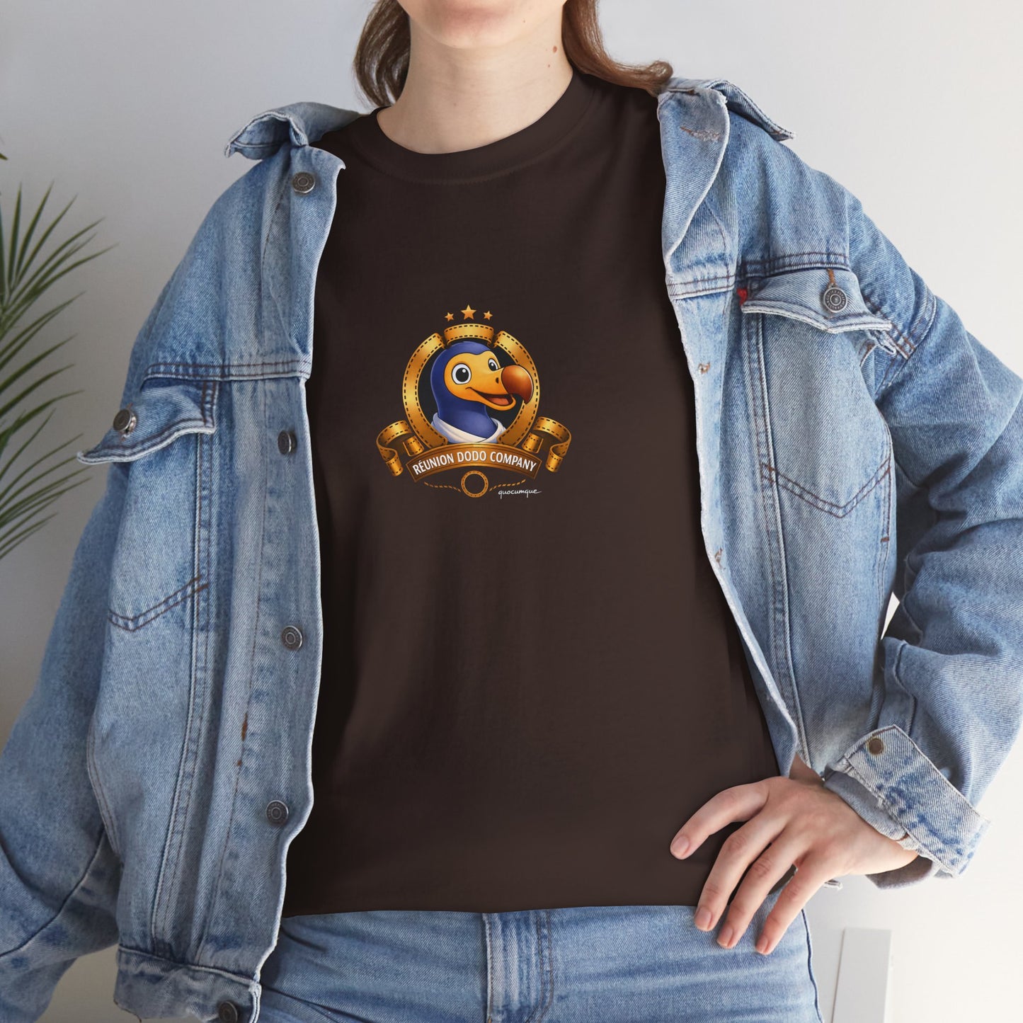 T-shirt Quocumque, " Dodo Cinéma", Île de La Réunion, Confort Coton, Elégant, Souvenir Unique, Cadeau, Unisexe, Esprit Voyageur, Créole, Bourbon