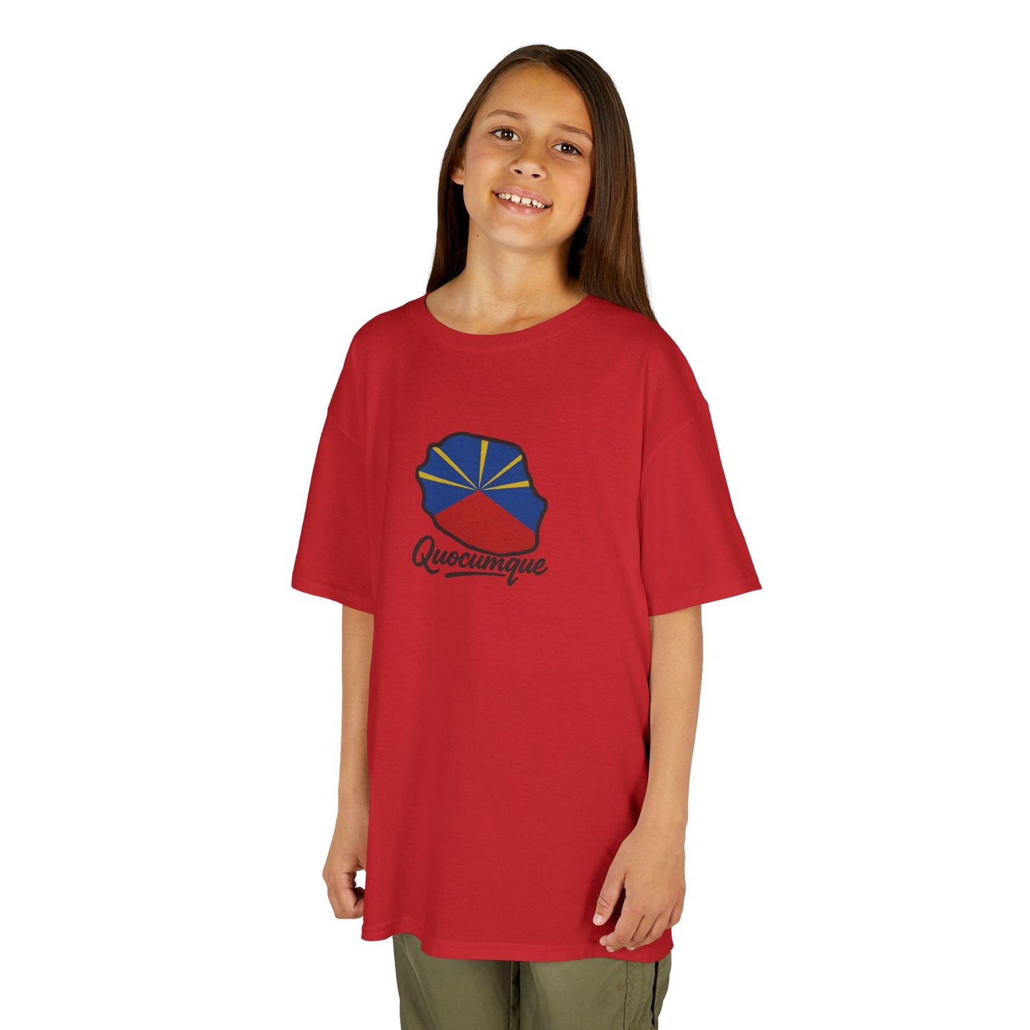 T-shirt " Drapeau Pays", Île de La Réunion, Douceur Coton, Pour les enfants de 5-6 ans( Taille XS), Pour les 7-8 ans( taille S), Pour les 9-10 ans( taille M), Pour les 11-12 ans( taille L), Pour les 13-14 ans( taille XLS)