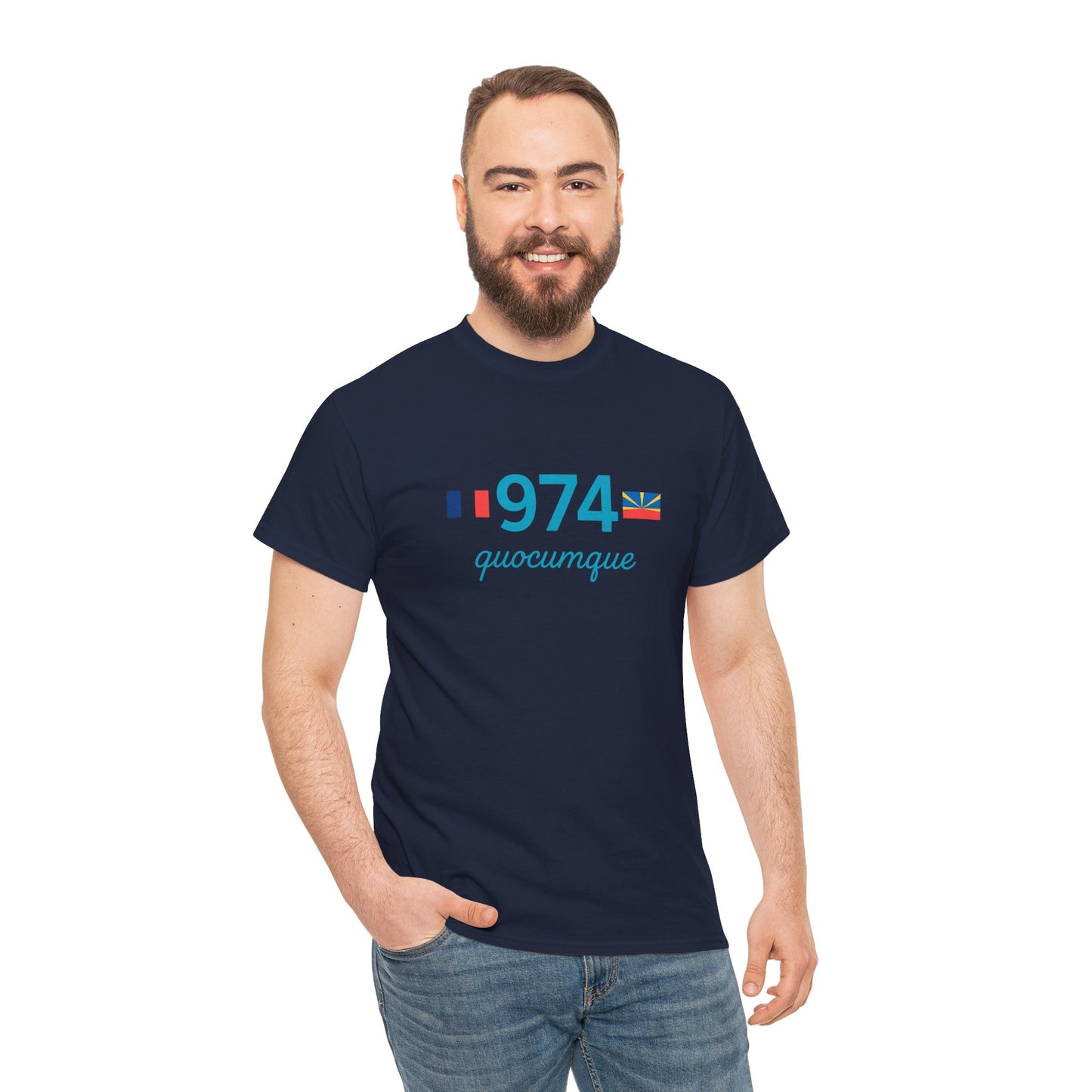 T-shirt "974 Drapeaux", Île de La Réunion, Confort Coton, Sobre, Elégant, Souvenir Unique, Cadeau, Unisexe, Esprit Voyageur