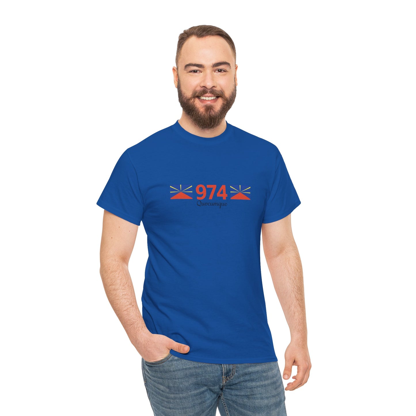 T-shirt "974 Drapeaux", Île de La Réunion, Confort Coton, Sobre, Elégant, Souvenir Unique, Cadeau, Unisexe, Esprit Voyageur