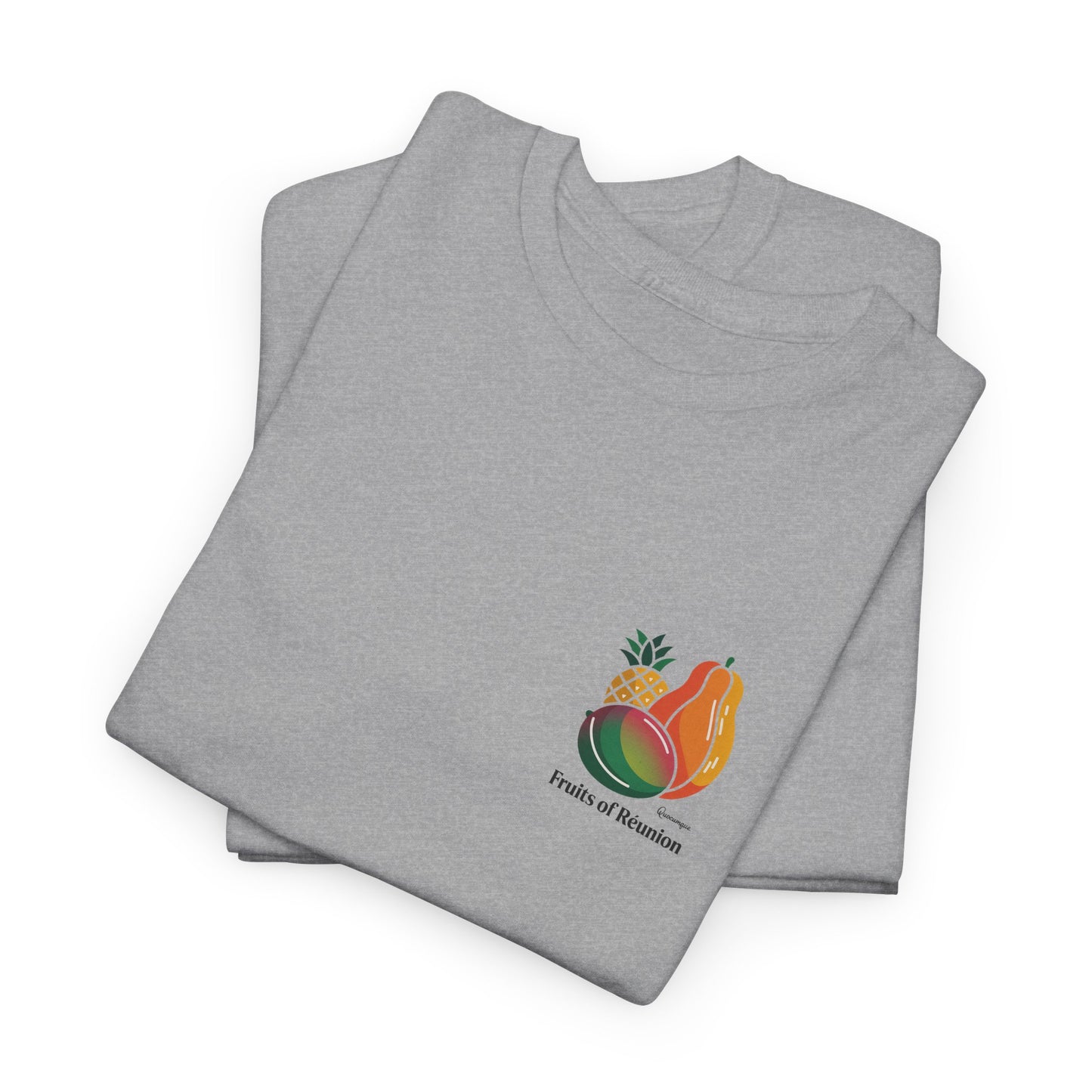 T-shirt "Fruits of Réunion", Île de La Réunion, Confort Coton, Sobre, Elégant, Souvenir Unique, Cadeau, Unisexe, Esprit Voyageur