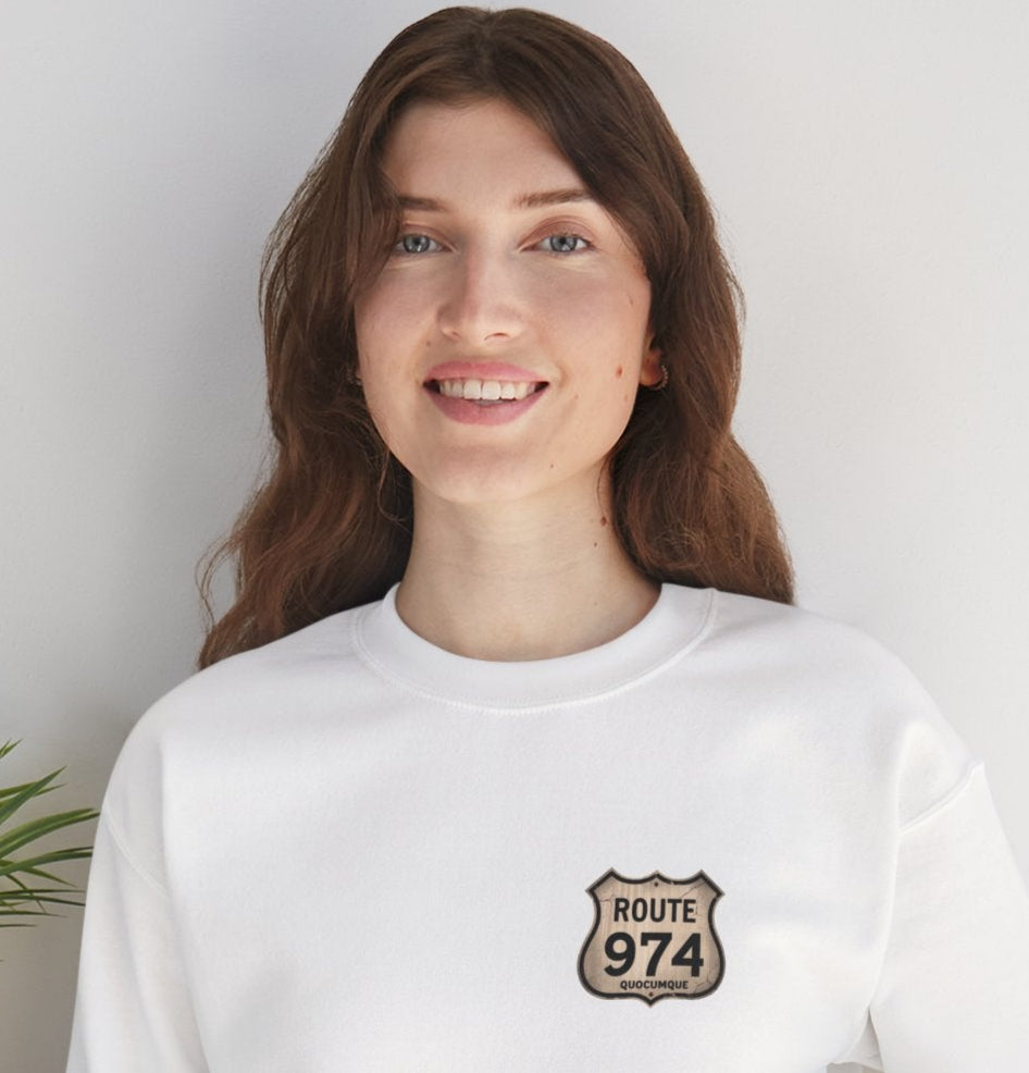 Sweat-Shirt Quocumque "Route 974", Destination l'Île De La Réunion, Adulte, Homme, Femme, Sportive, Sportif, Décontracté, Élégant, Classique,