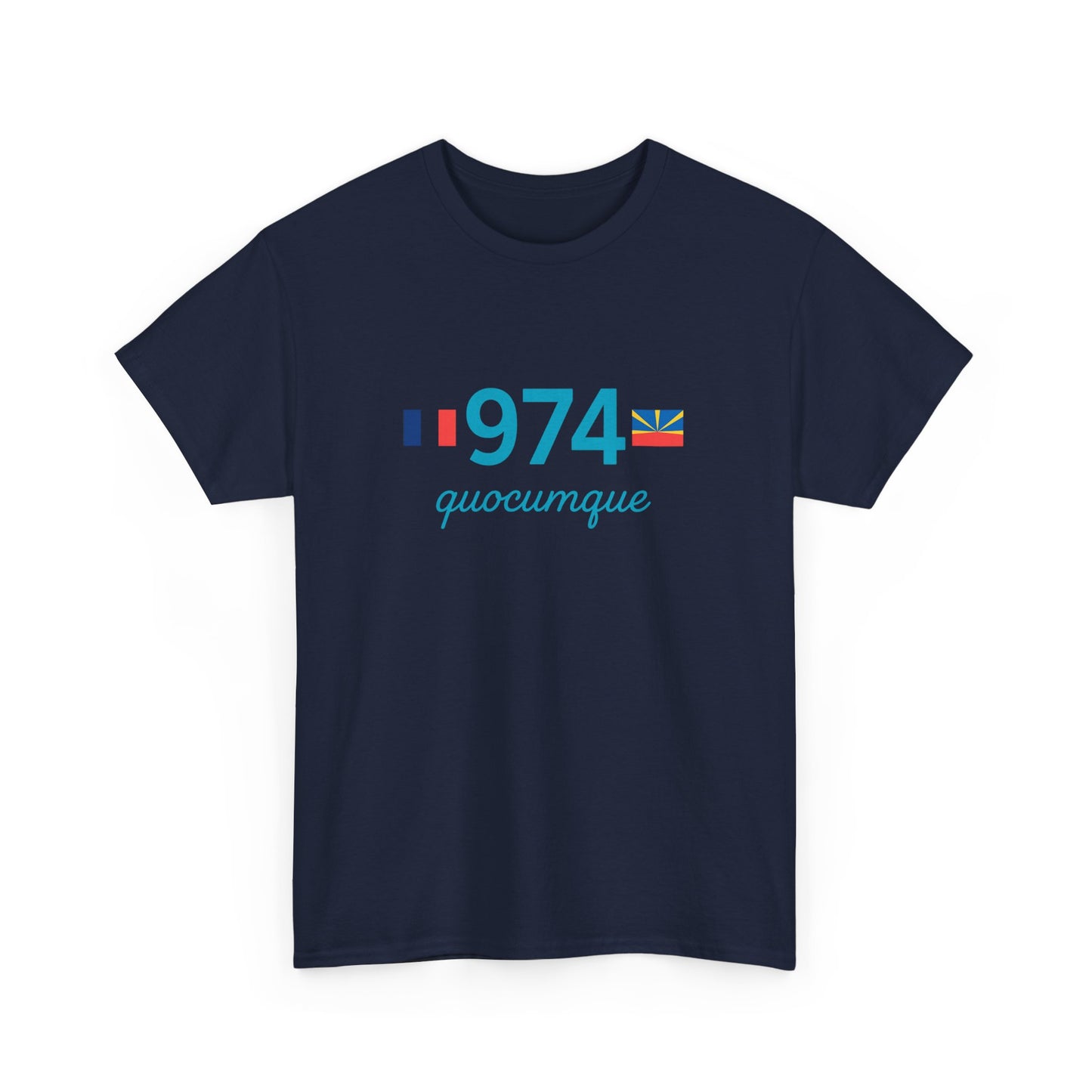 T-shirt "974 Drapeaux", Île de La Réunion, Confort Coton, Sobre, Elégant, Souvenir Unique, Cadeau, Unisexe, Esprit Voyageur