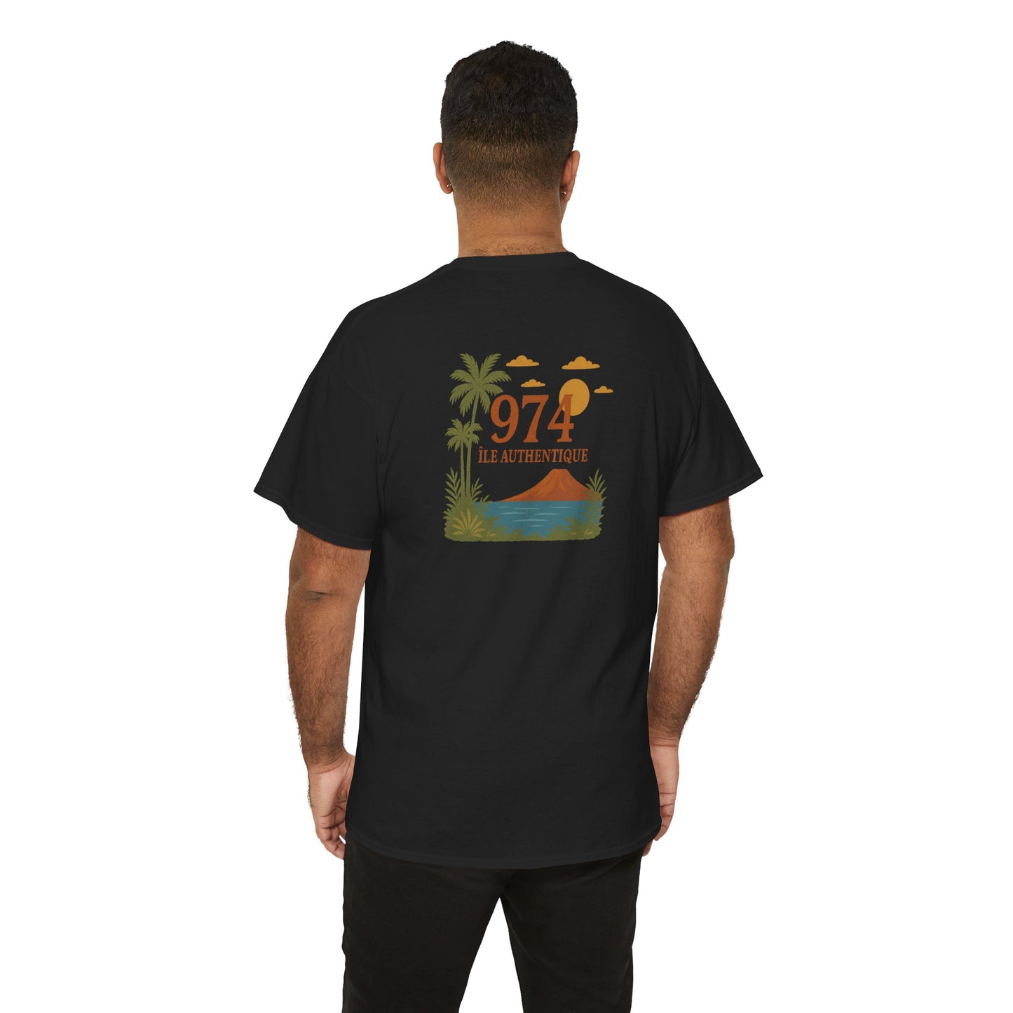 T-shirt "974 Île Authentique", Exotisme, Destination Île de La Réunion, Confort Coton, Sobre, Elégant, Souvenir Unique, Cadeau, Unisexe, Esprit Voyageur