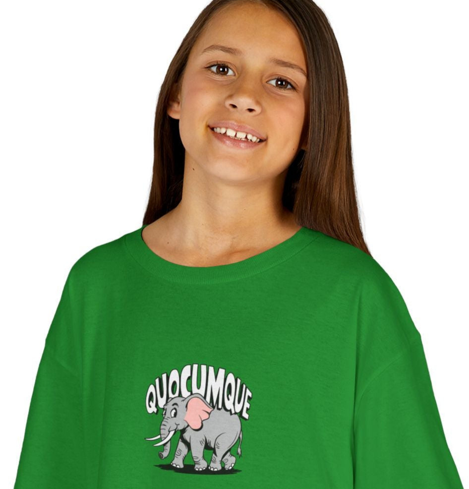 T-shirt Quocumque, Eléphant, Eléphanteau, Douceur Coton, Pour les enfants de 5-6 ans( Taille XS), Pour les 7-8 ans( taille S), Pour les 9-10 ans( taille M), Pour les 11-12 ans( taille L), Pour les 13-14 ans(taille XL)