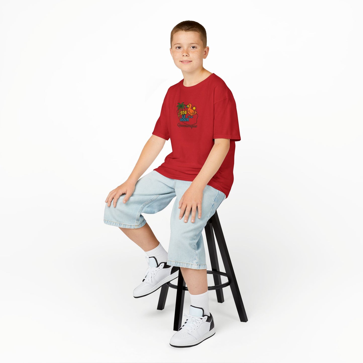 T-shirt "974 Lé Doux", Île de La Réunion, Douceur Coton,  Pour les enfants de 5-6 ans( Taille XS), Pour les 7-8 ans( taille S), Pour les 9-10 ans( taille M), Pour les 11-12 ans( taille L), Pour les 13-14 ans( taille XLS)