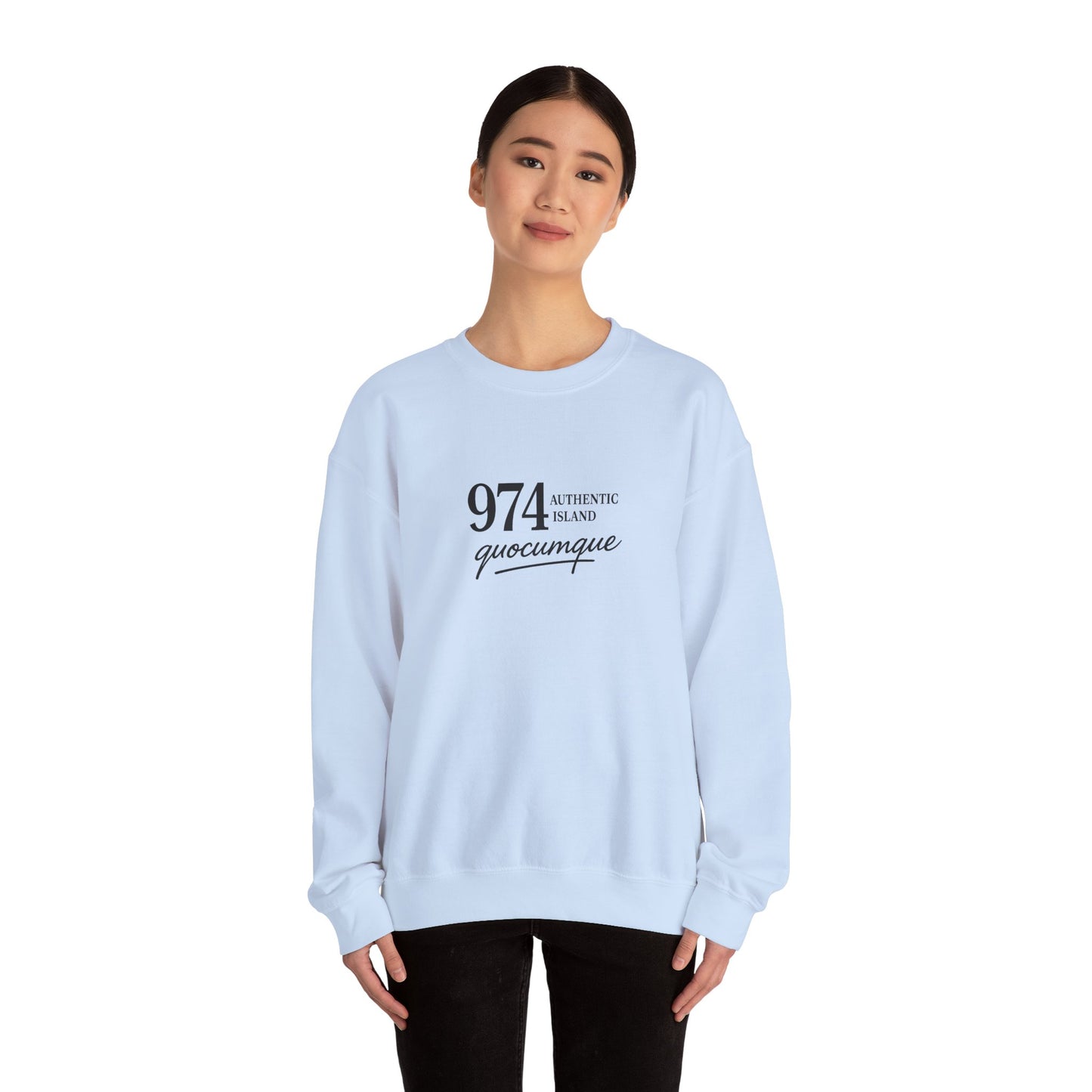 Sweat-Shirt Quocumque "974 Authentic Island", Exotique, Destination l'Île De La Réunion, Adulte, Homme, Femme, Sportive, Sportif, Décontracté, Élégant, Classique,