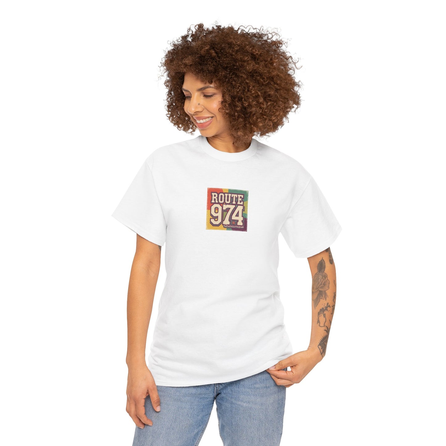 T-shirt "Route 974", Années Hippies, Destination île de La Réunion, Confort Coton, Sobre, Elégant, Souvenir Unique, Cadeau, Unisexe, Esprit Voyageur