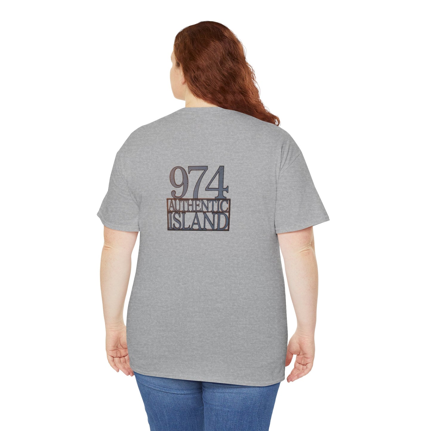 T-shirt "974 Authentic Island", Exotisme, Destination Île de La Réunion, Confort Coton, Sobre, Elégant, Souvenir Unique, Cadeau, Unisexe, Esprit Voyageur