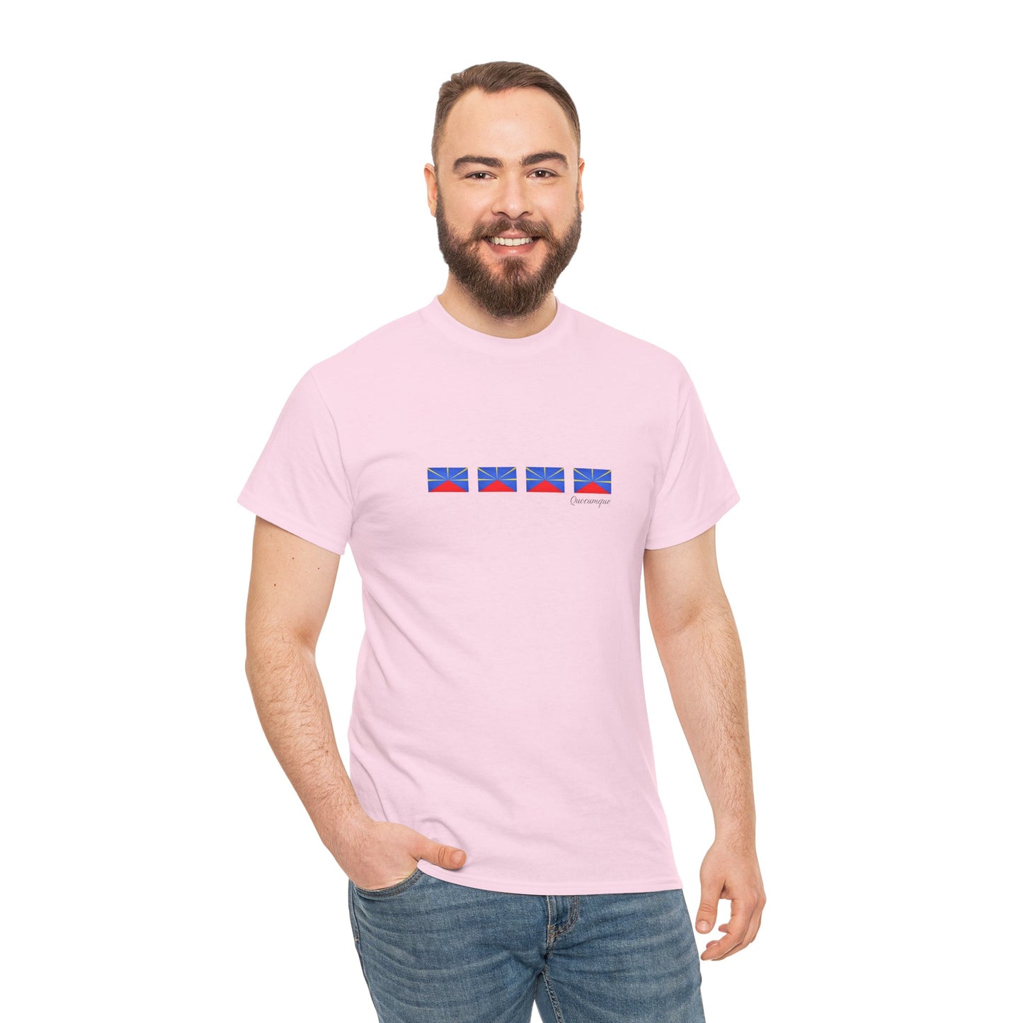 T-shirt "Drapeaux Île de La Réunion", Confort Coton, Sobre, Elégant, Souvenir Unique, Cadeau, Unisexe, Esprit Voyageur