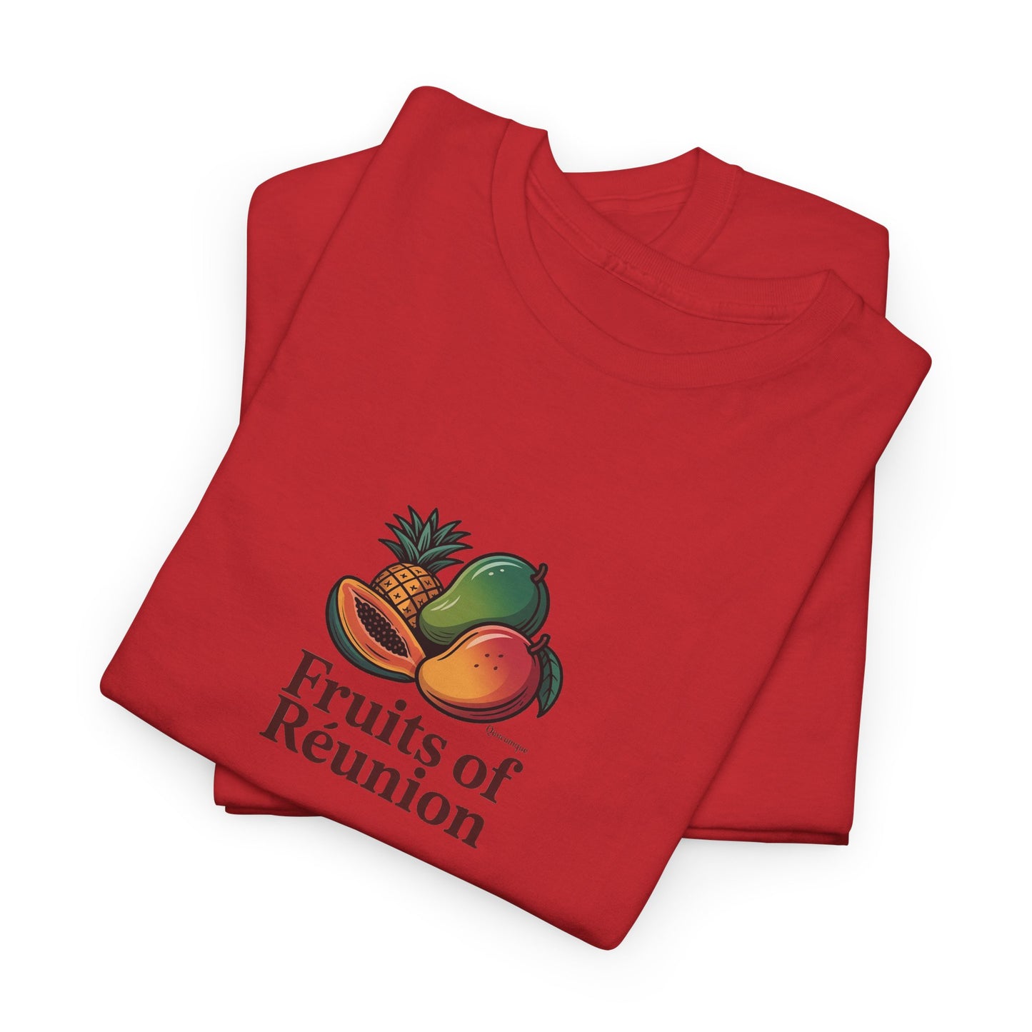 T-shirt "Fruits of Réunion", Île de La Réunion, Confort Coton, Sobre, Elégant, Souvenir Unique, Cadeau, Unisexe, Esprit Voyageur