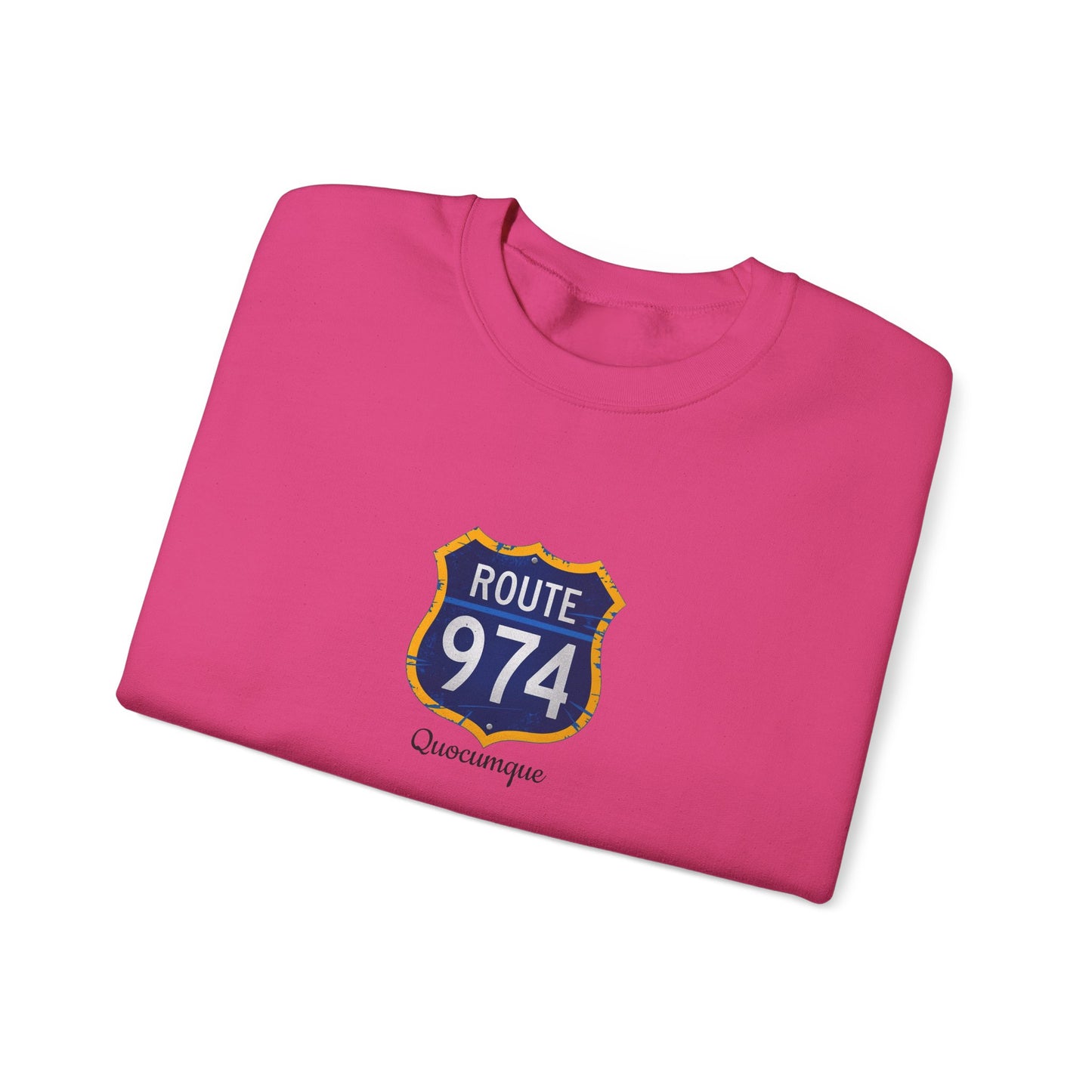 Sweat-Shirt Quocumque "Route 974", Exotique, Destination l'Île De La Réunion, Adulte, Homme, Femme, Sportive, Sportif, Décontracté, Élégant, Classique,