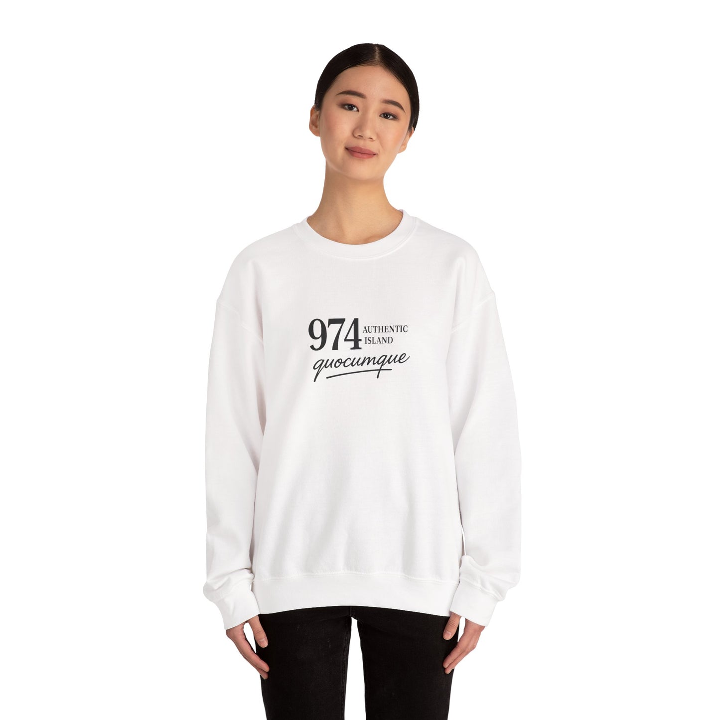 Sweat-Shirt Quocumque "974 Authentic Island", Exotique, Destination l'Île De La Réunion, Adulte, Homme, Femme, Sportive, Sportif, Décontracté, Élégant, Classique,