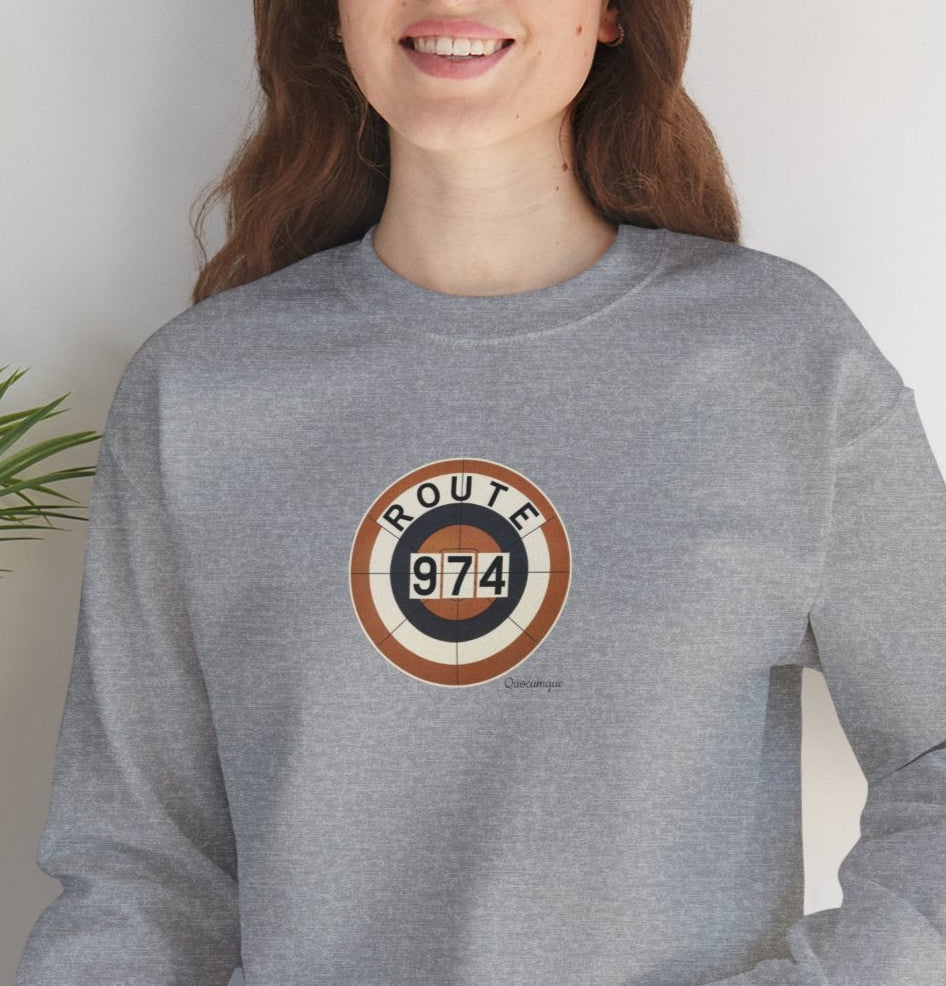Sweat-Shirt Quocumque "Route 974", Exotique, Destination l'Île De La Réunion, Adulte, Homme, Femme, Sportive, Sportif, Décontracté, Élégant, Classique,