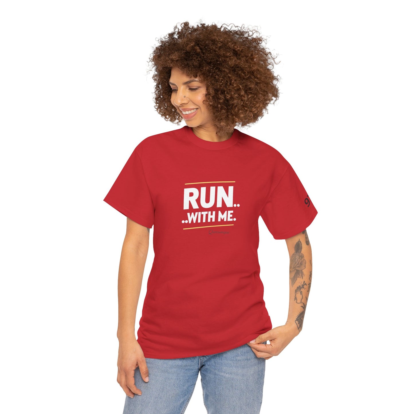 T-shirt Quocumque "RUN With me ", Île de La Réunion", Confort Coton, Sobre, Elégant, Souvenir Unique, Cadeau, Unisexe, Esprit Voyageur