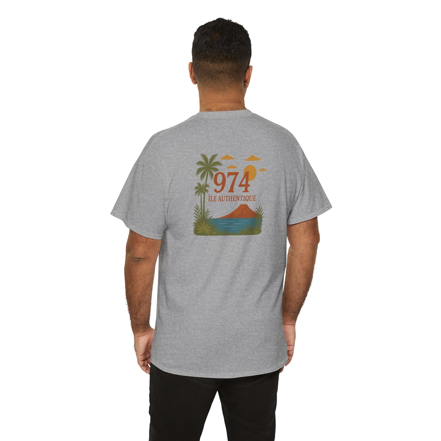 T-shirt "974 Île Authentique", Exotisme, Destination Île de La Réunion, Confort Coton, Sobre, Elégant, Souvenir Unique, Cadeau, Unisexe, Esprit Voyageur