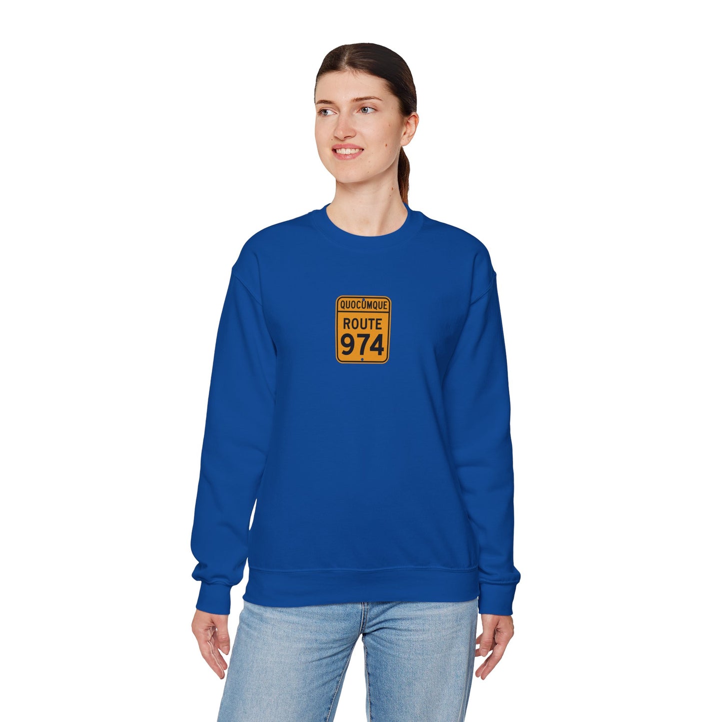 Sweat-Shirt Quocumque "Route 974", Destination l'Île De La Réunion, Adulte, Homme, Femme, Sportive, Sportif, Décontracté, Élégant, Classique,